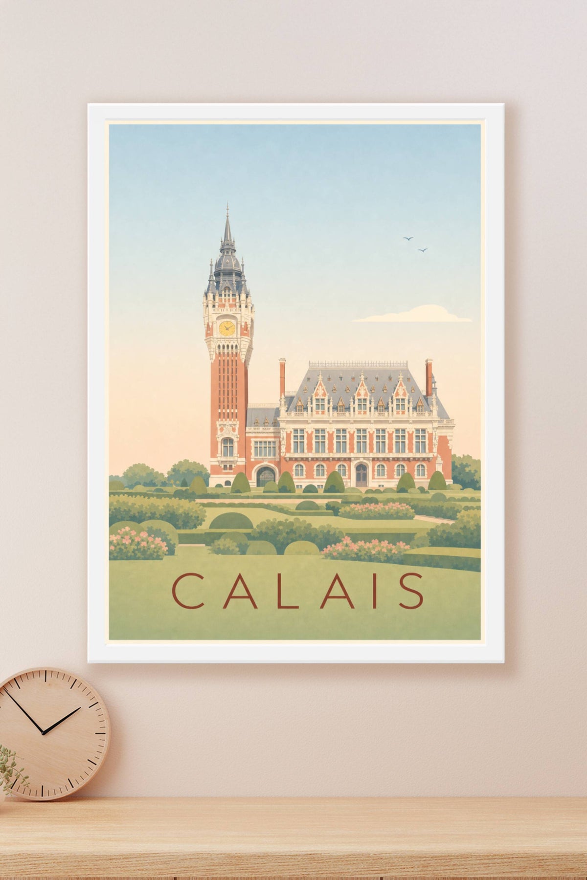 Affiche de Calais, poster beffroi et hôtel de ville
