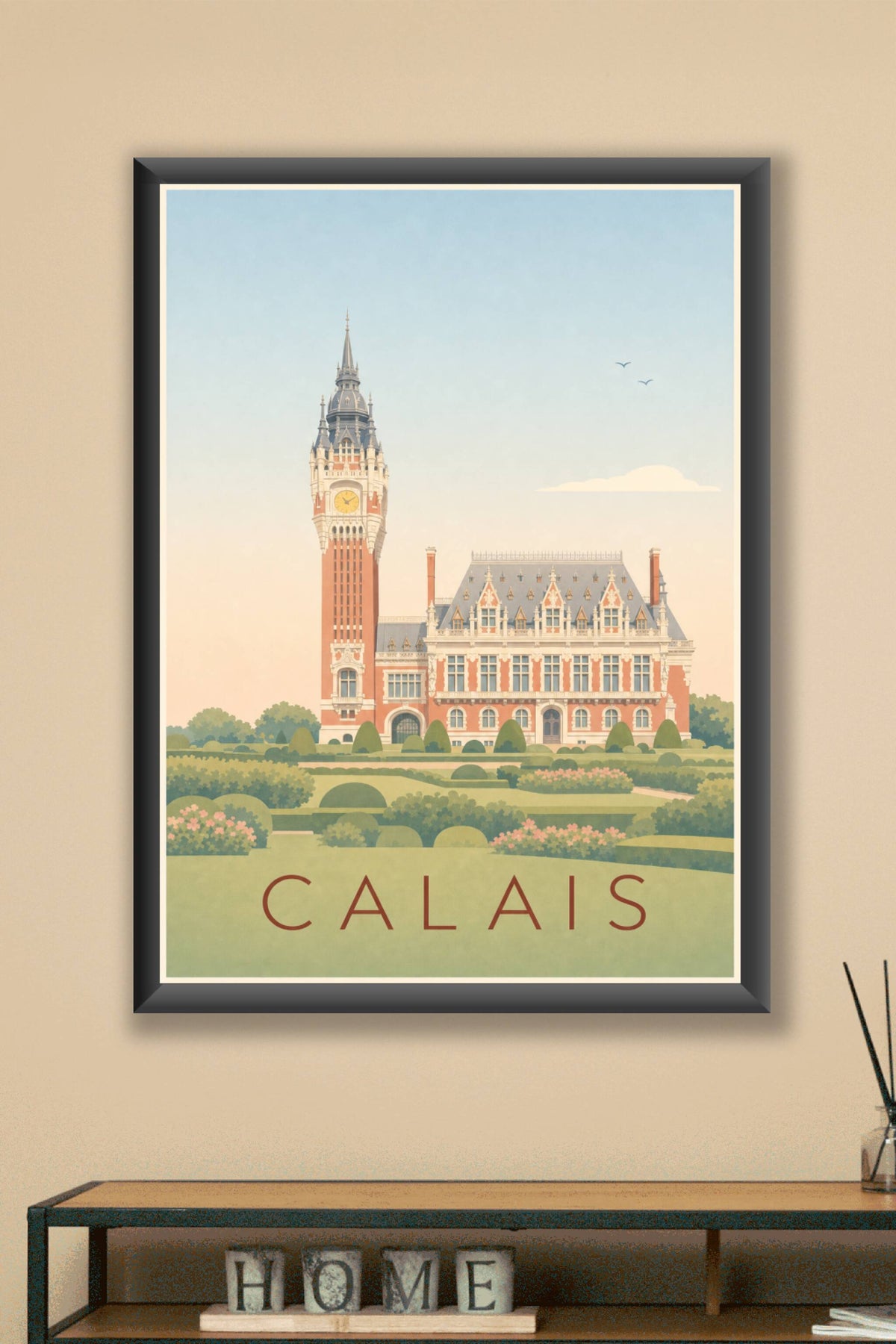 Affiche de Calais, poster beffroi et hôtel de ville
