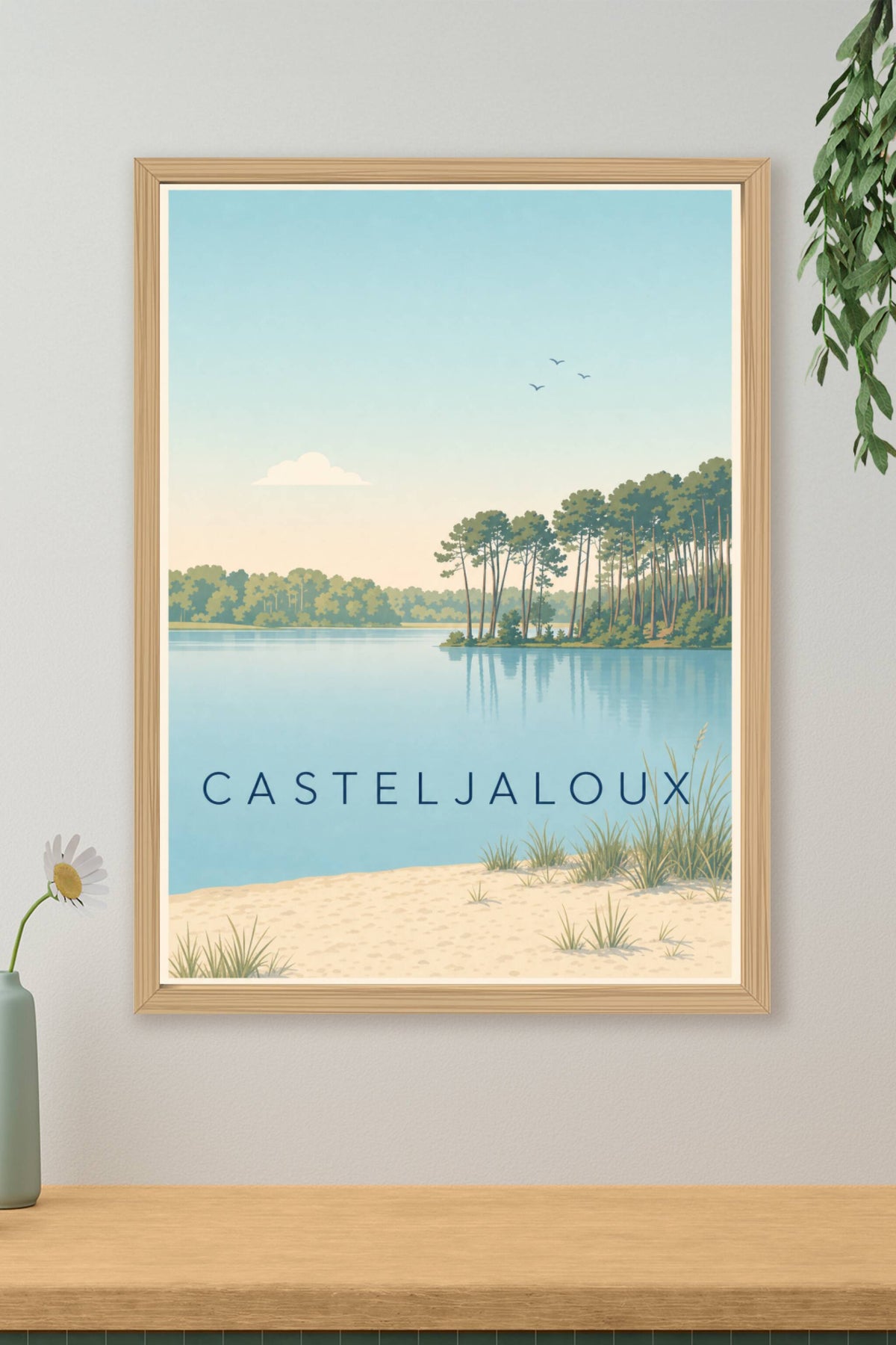 Affiche de Casteljaloux, poster pins et lac