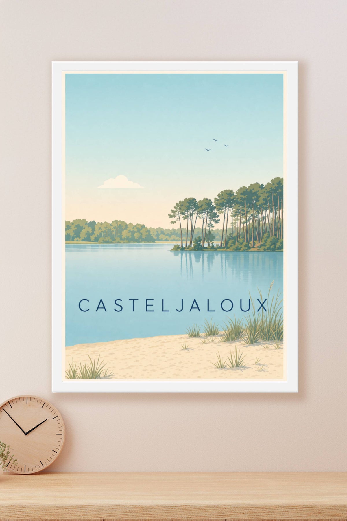 Affiche de Casteljaloux, poster pins et lac
