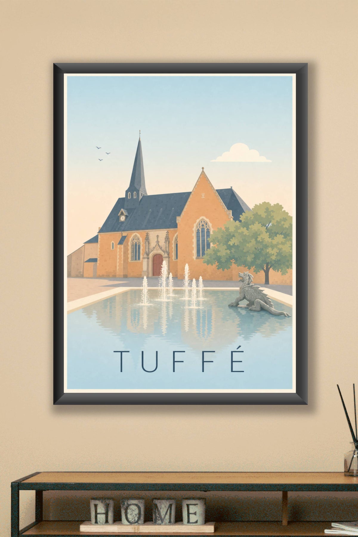 Affiche de Tuffé, poster fontaine au dragon