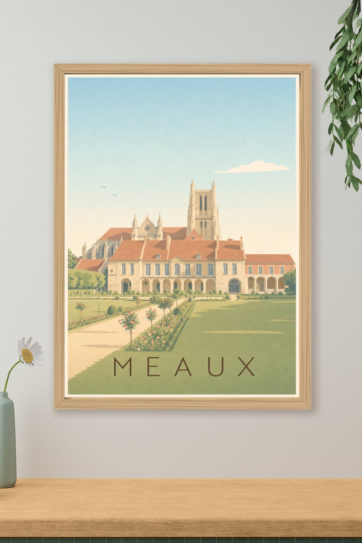 Affiche de Meaux, poster cathédrale et jardin Bossuet
