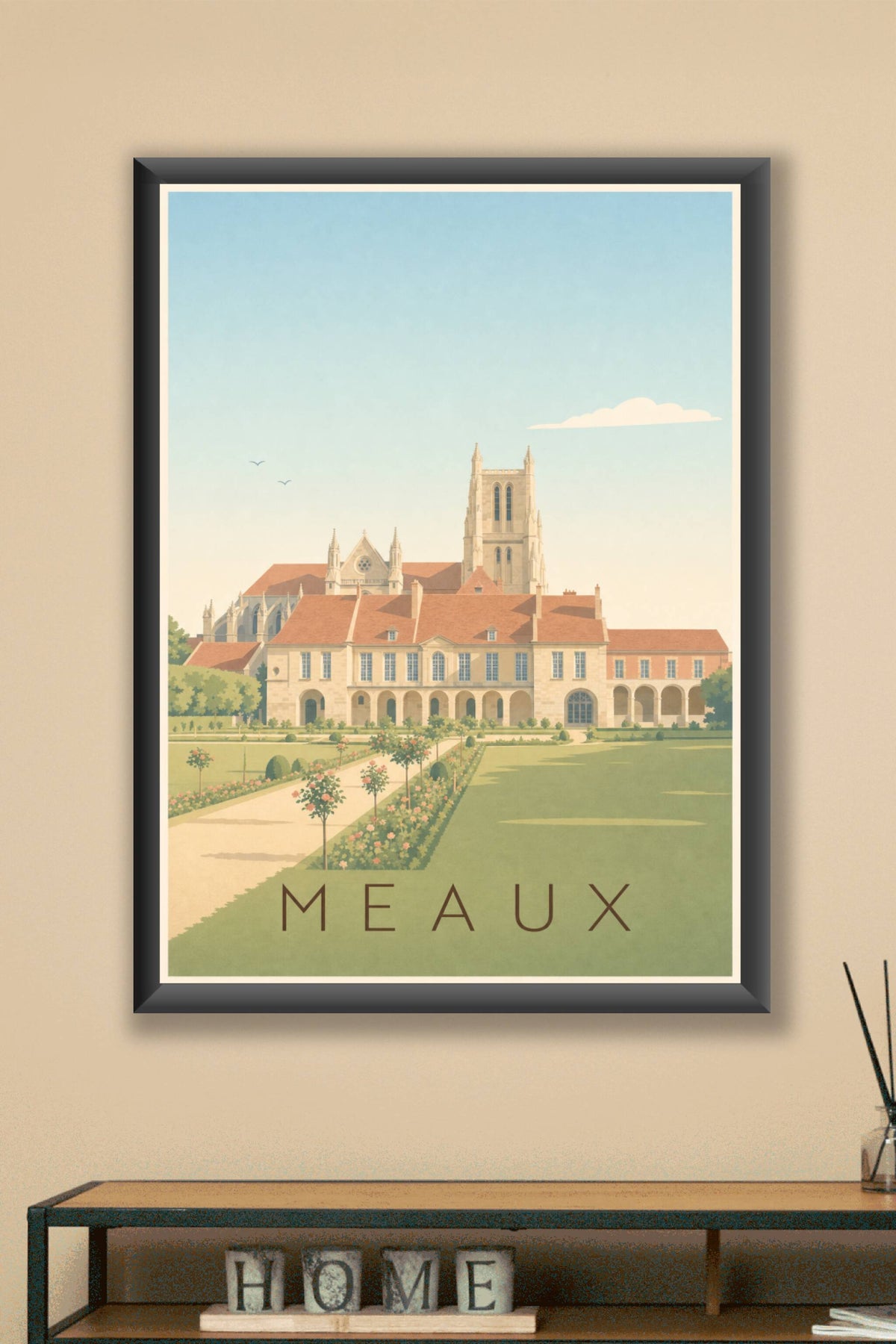 Affiche de Meaux, poster cathédrale et jardin Bossuet