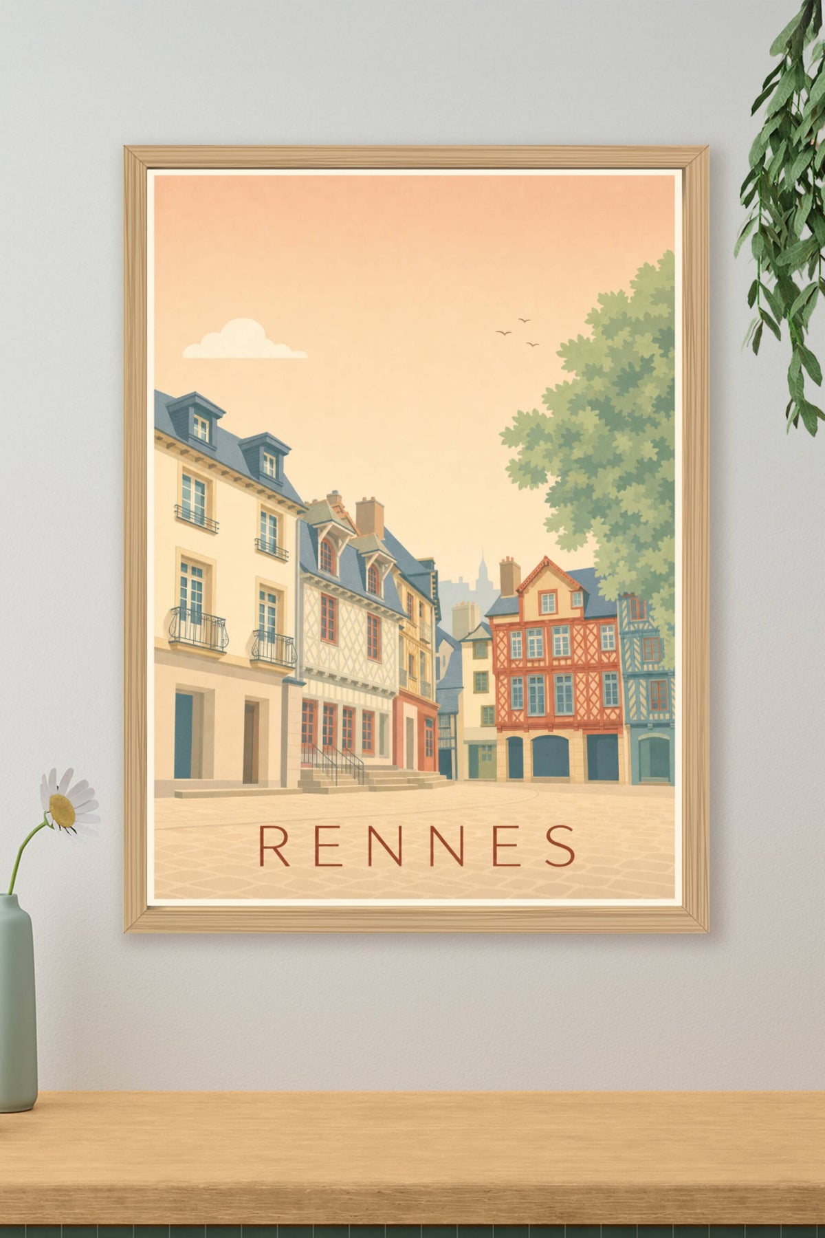 Affiche de Rennes, poster maisons à colombages