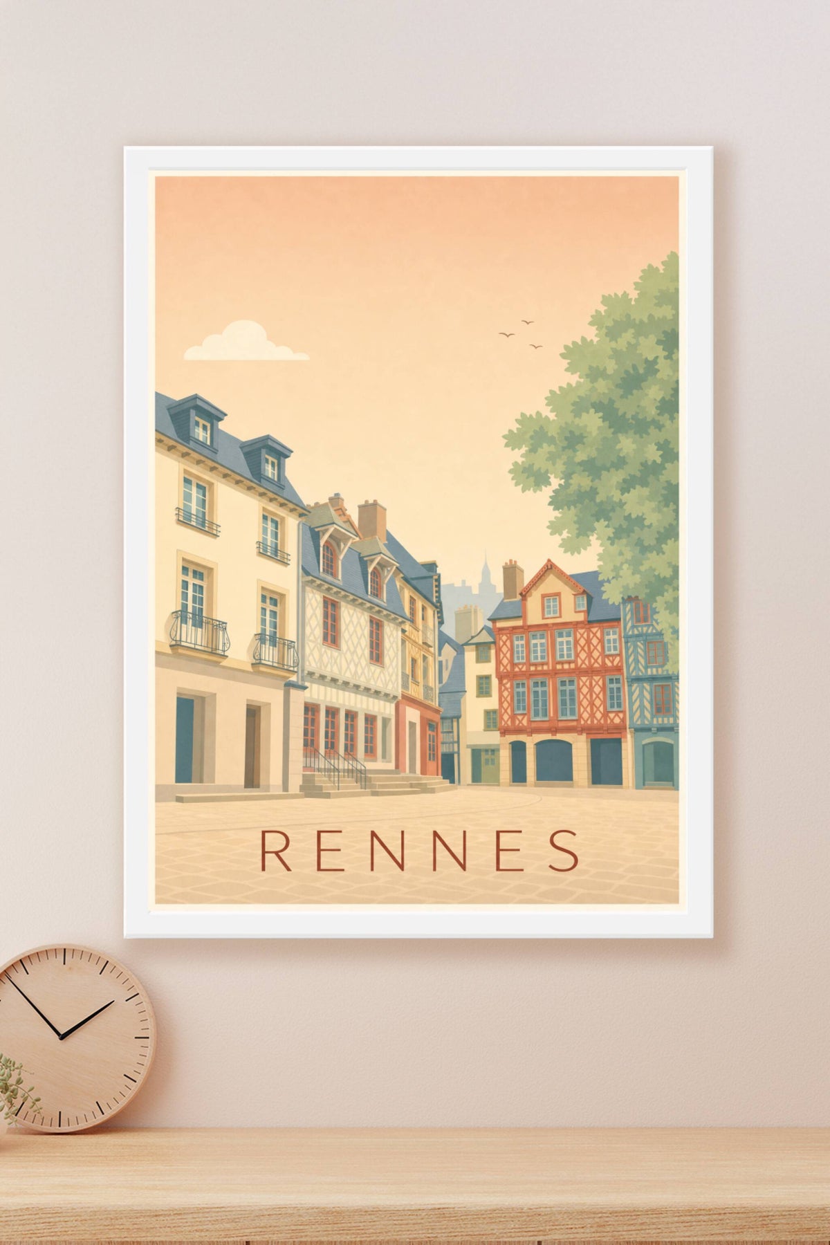 Affiche de Rennes, poster maisons à colombages