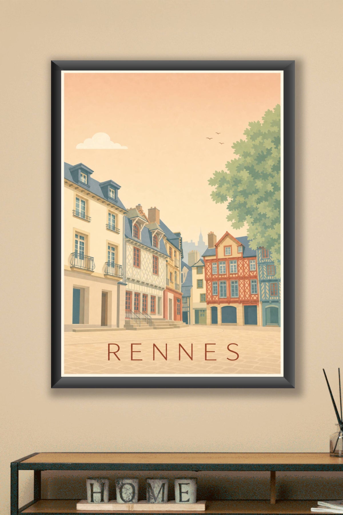 Affiche de Rennes, poster maisons à colombages
