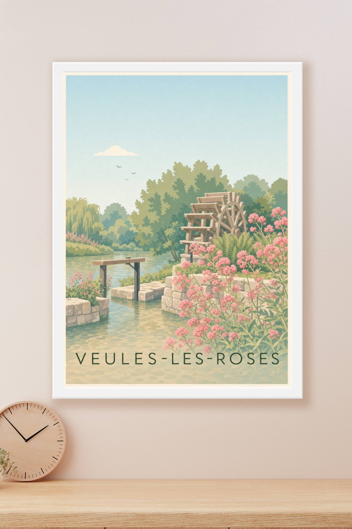 Affiche de Veules-les-Roses, poster moulin et fleurs