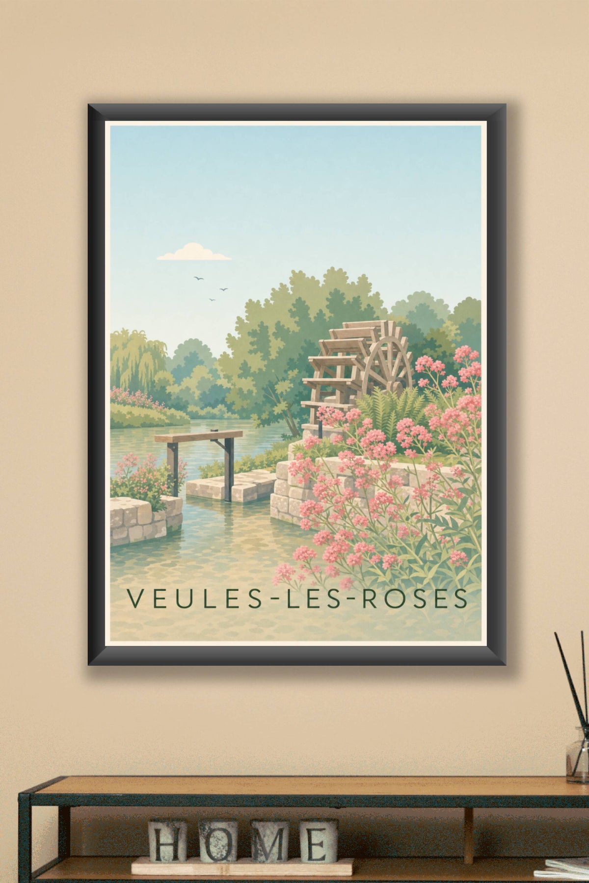 Affiche de Veules-les-Roses, poster moulin et fleurs