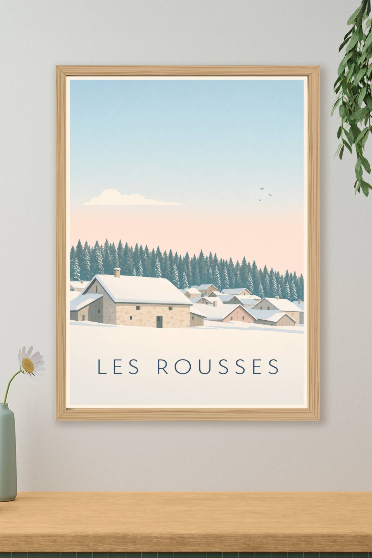 Affiche des Rousses, poster village enneigé