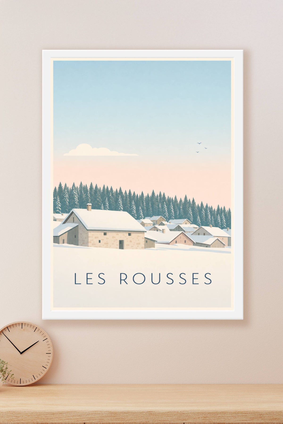 Affiche des Rousses, poster village enneigé
