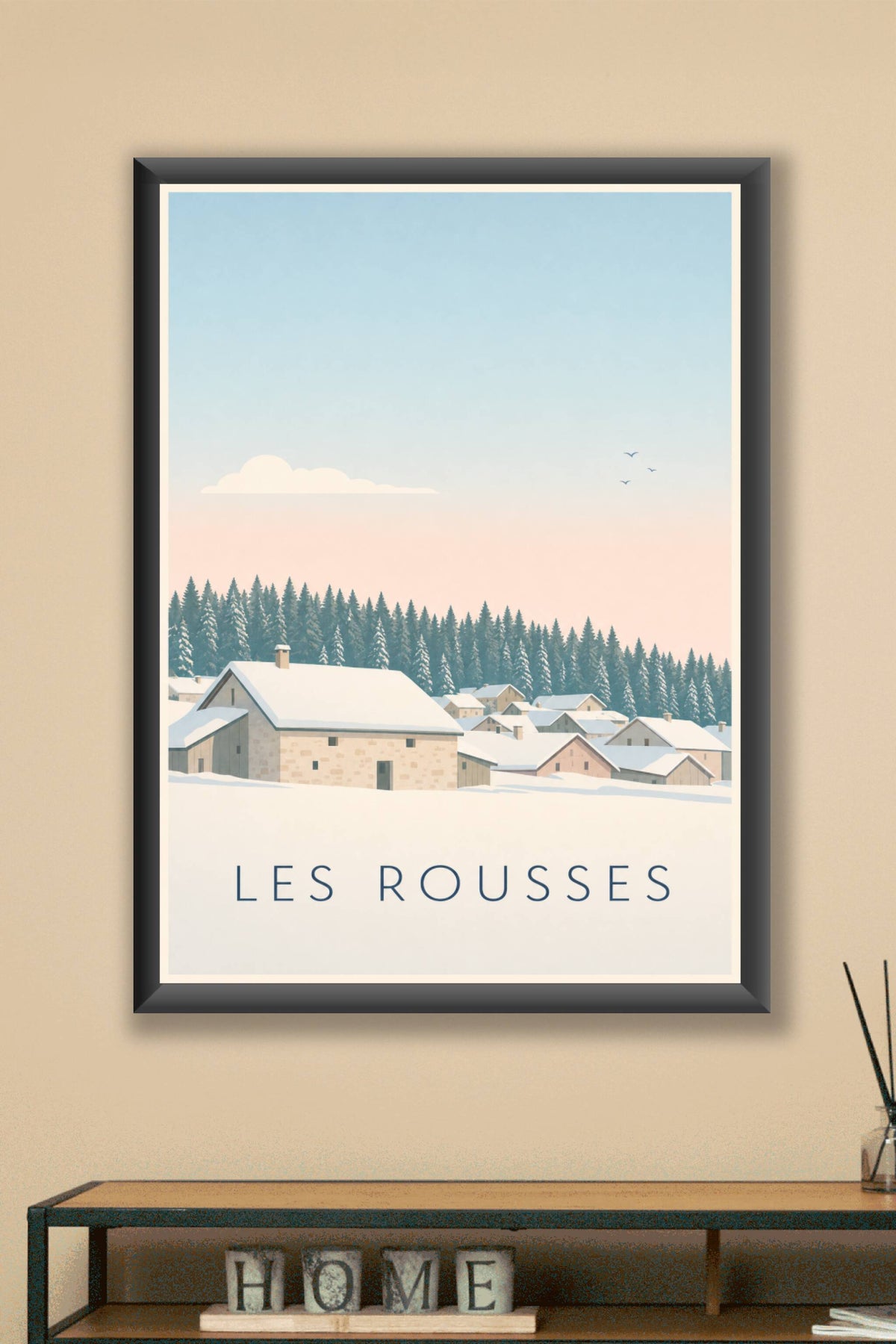 Affiche des Rousses, poster village enneigé