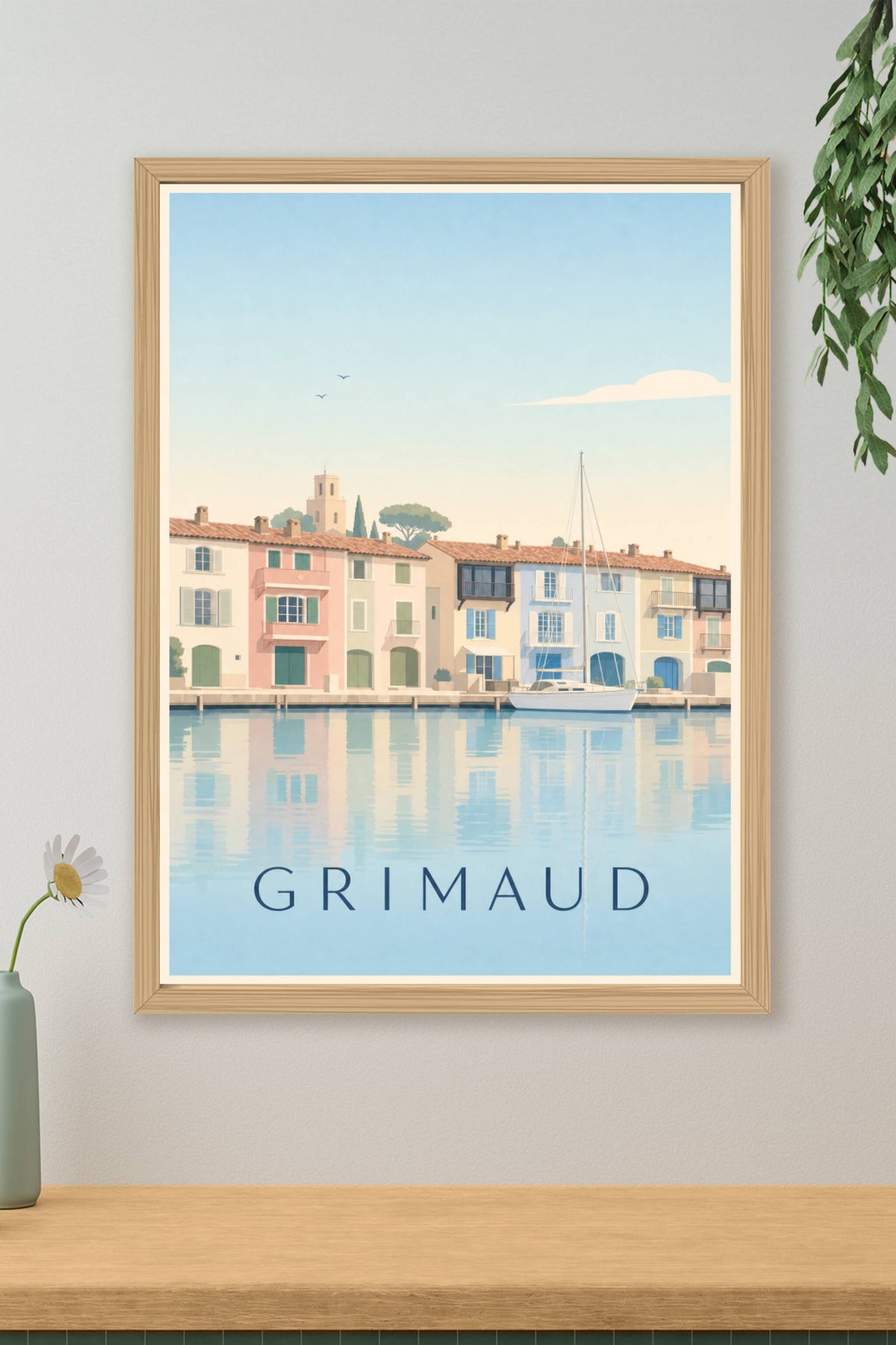 Affiche de Grimaud, poster maisons colorées