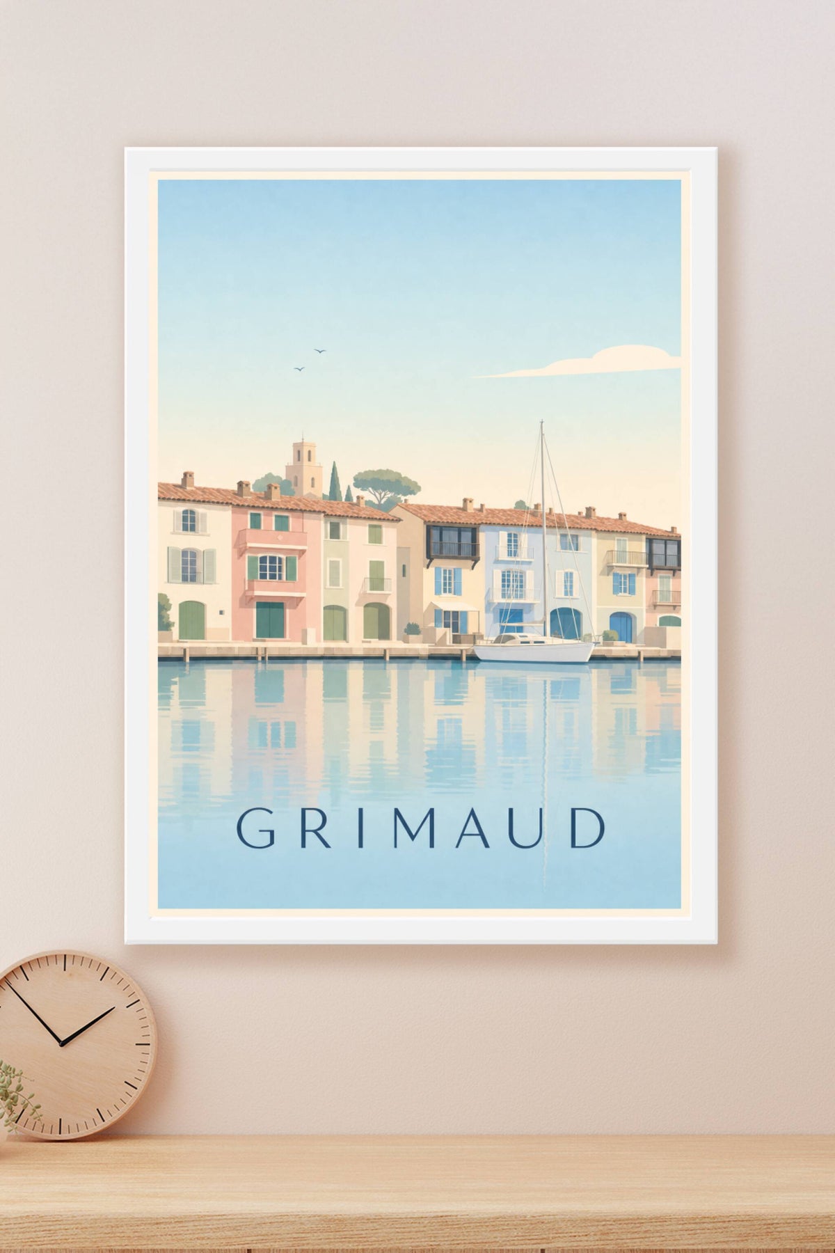 Affiche de Grimaud, poster maisons colorées