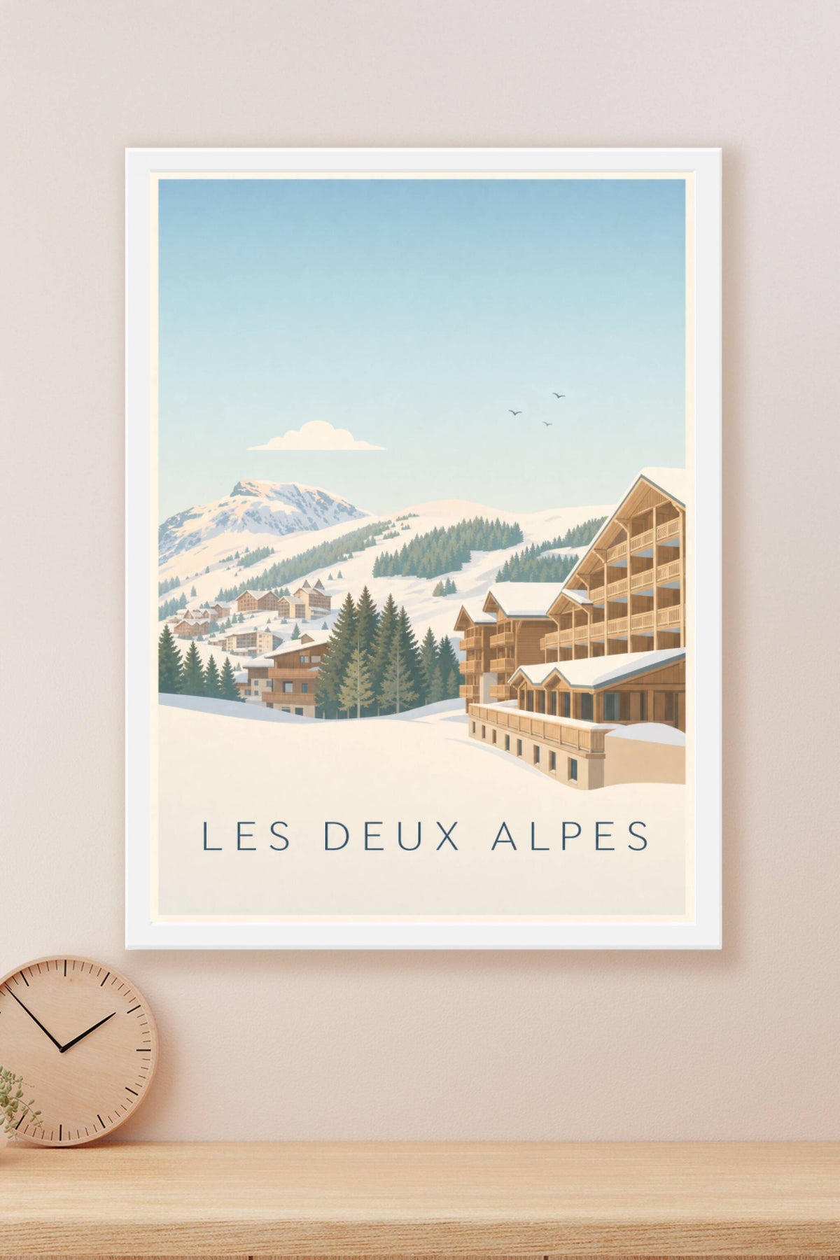 Affiche des Deux Alpes, poster chalets de bois