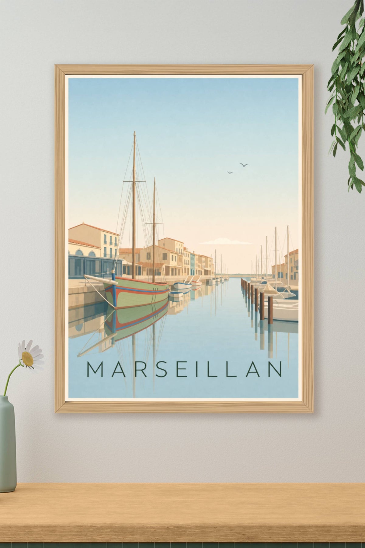 Affiche Marseillan, poster bateaux à quai