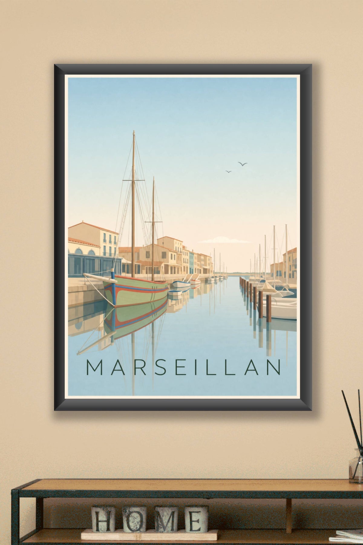 Affiche Marseillan, poster bateaux à quai