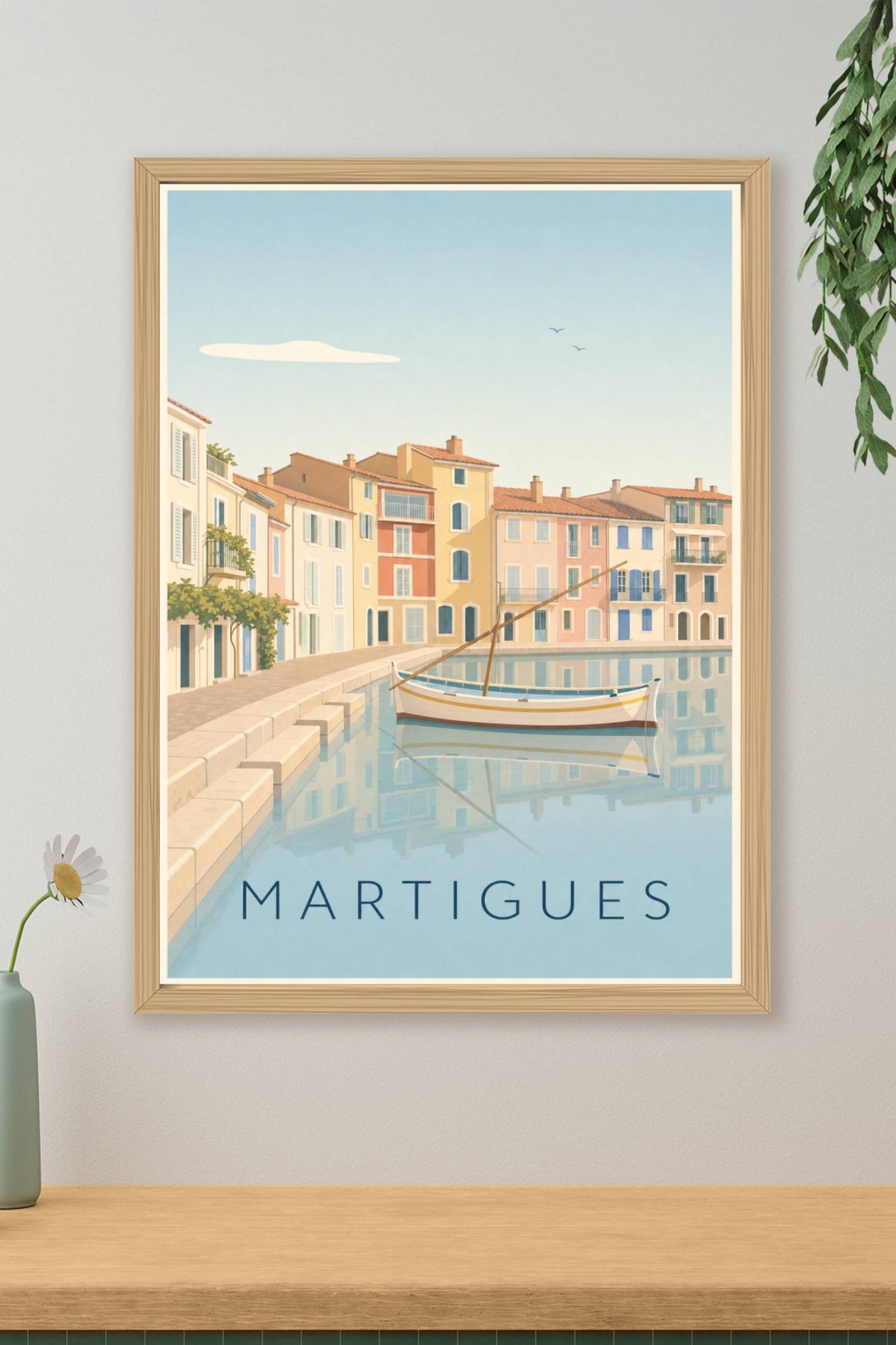 Affiche de Martigues, poster canal et barque pointu