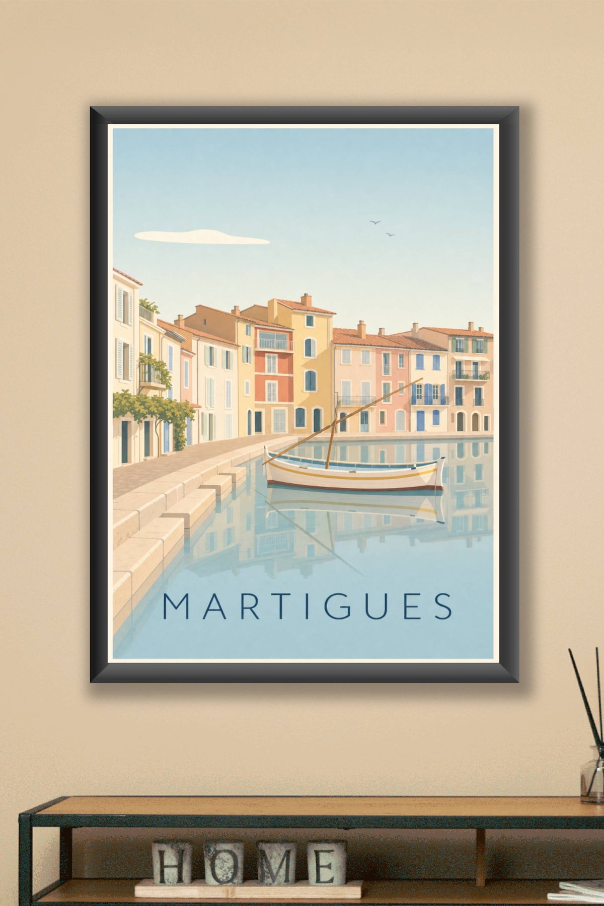 Affiche de Martigues, poster canal et barque pointu