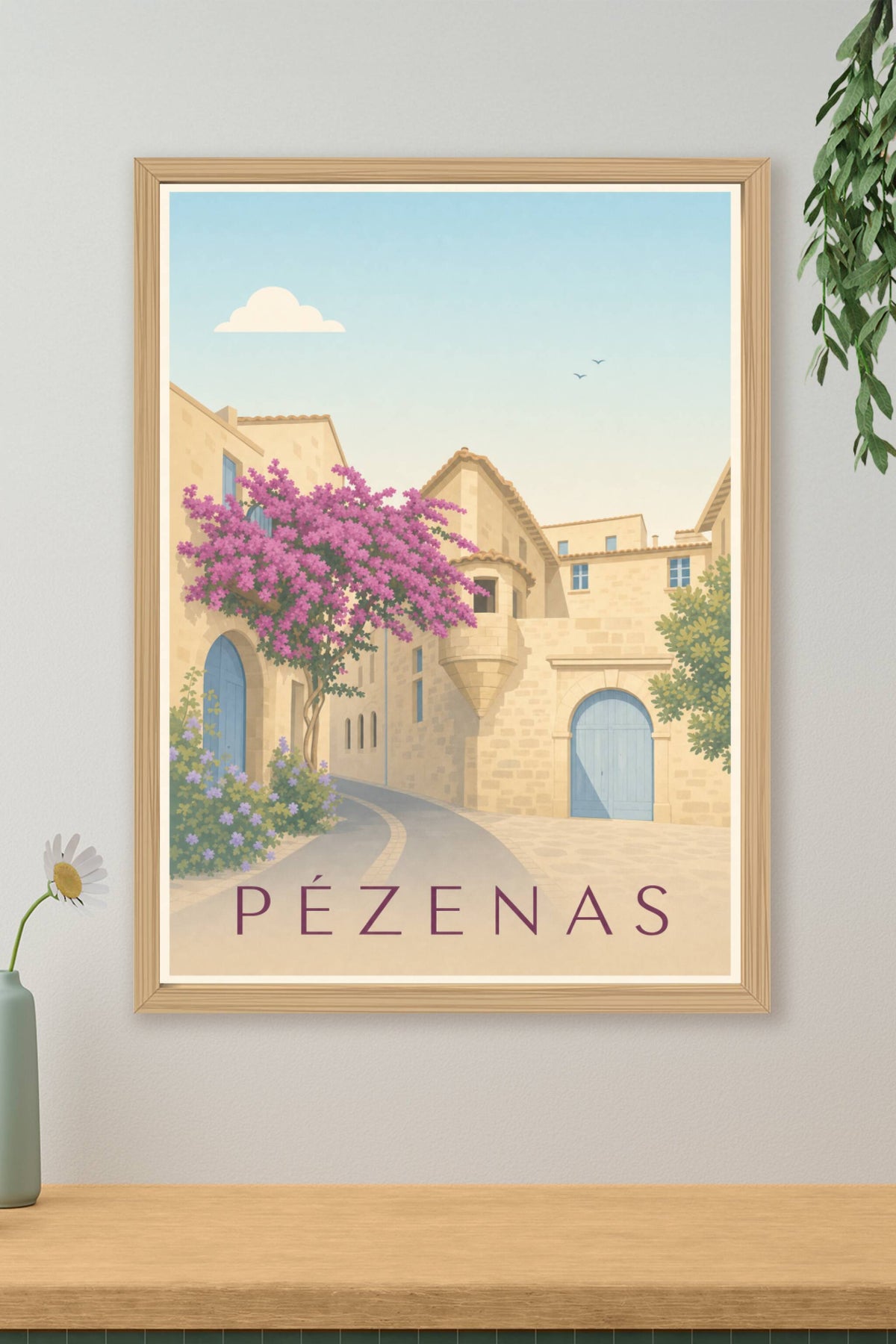 Affiche de Pézenas, poster ruelle fleurie