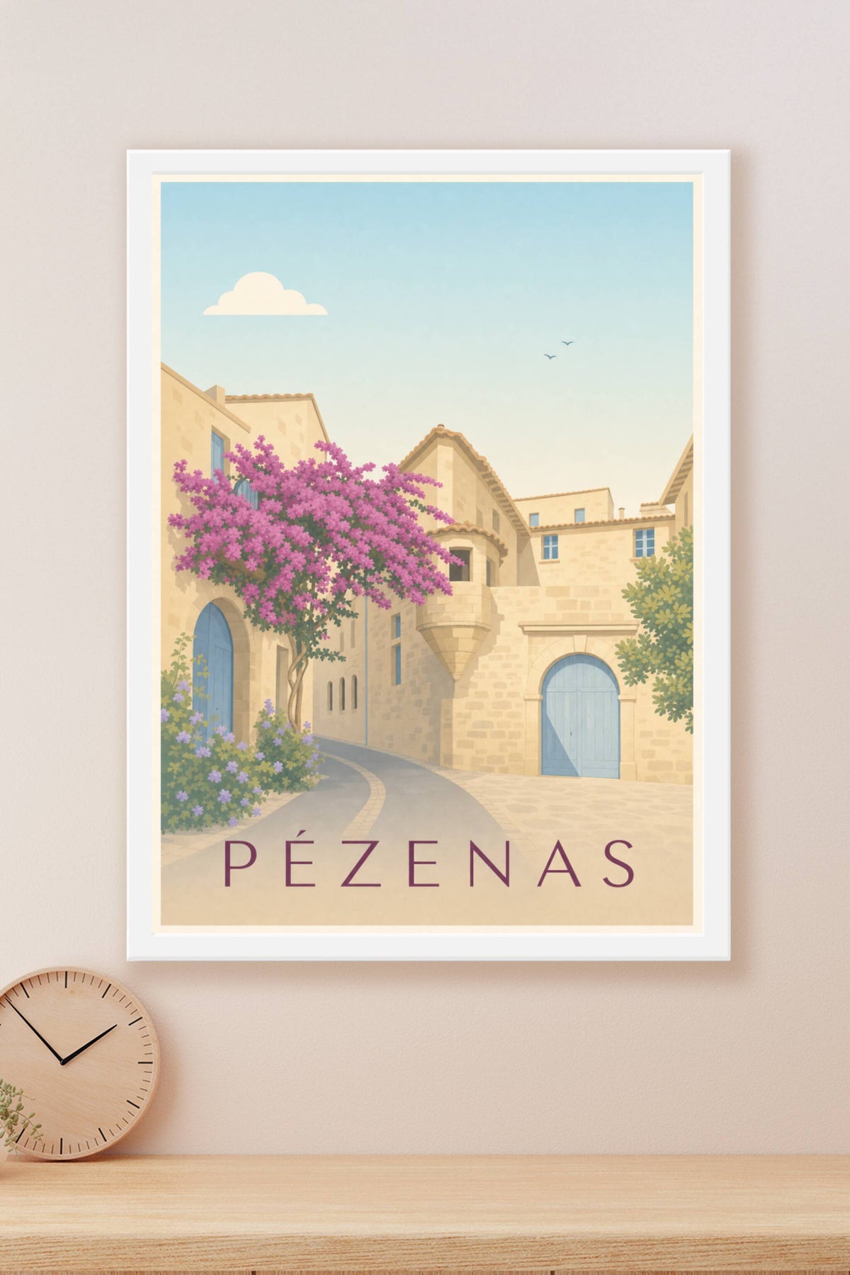 Affiche de Pézenas, poster ruelle fleurie