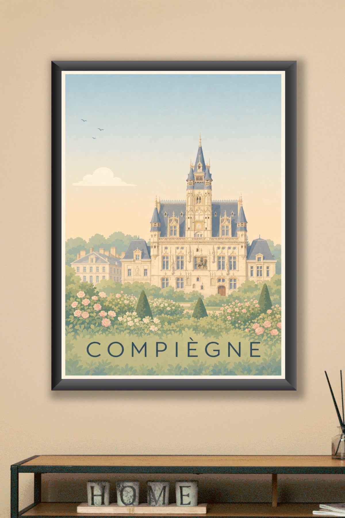 Affiche de Compiègne, poster beffroi gothique