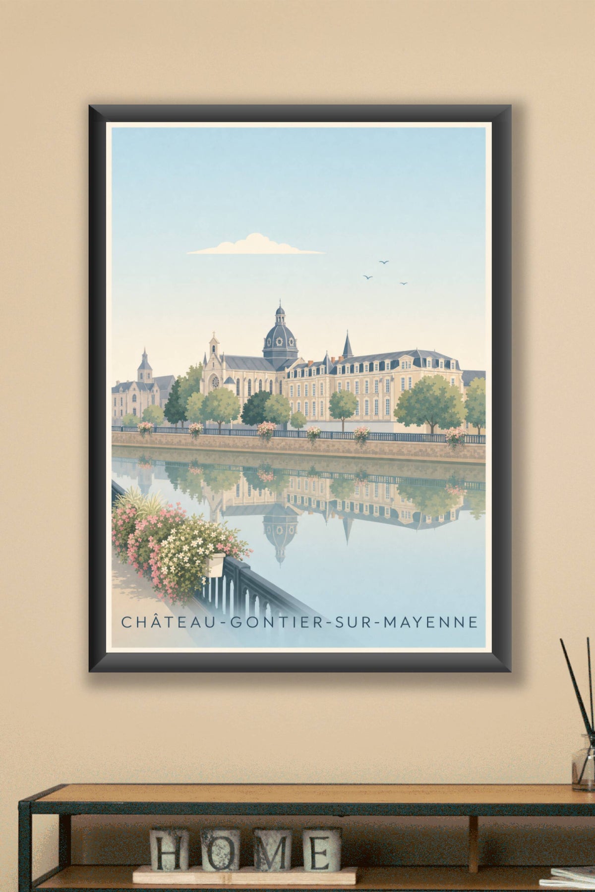 Affiche de Château-Gontier, poster bords de Mayenne