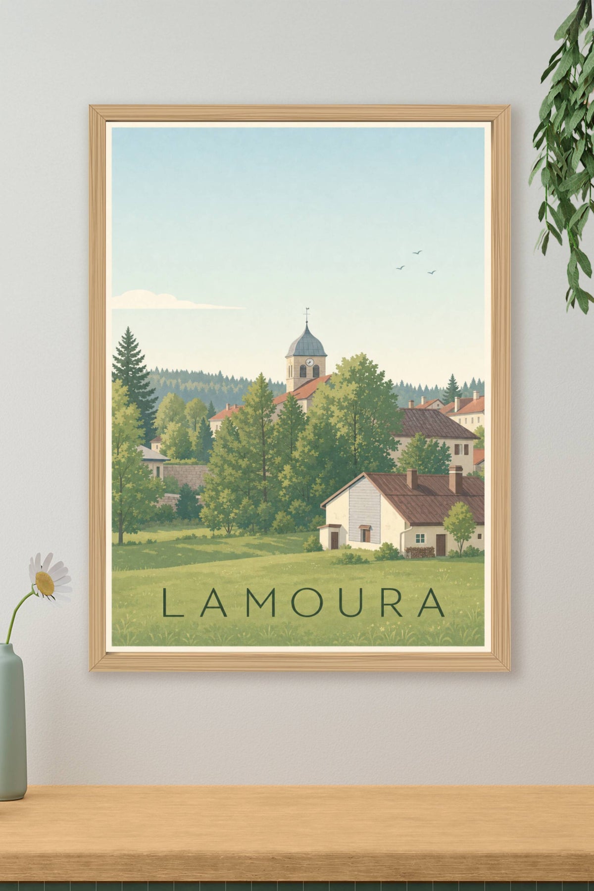 Affiche de Lamoura, poster clocher comtois