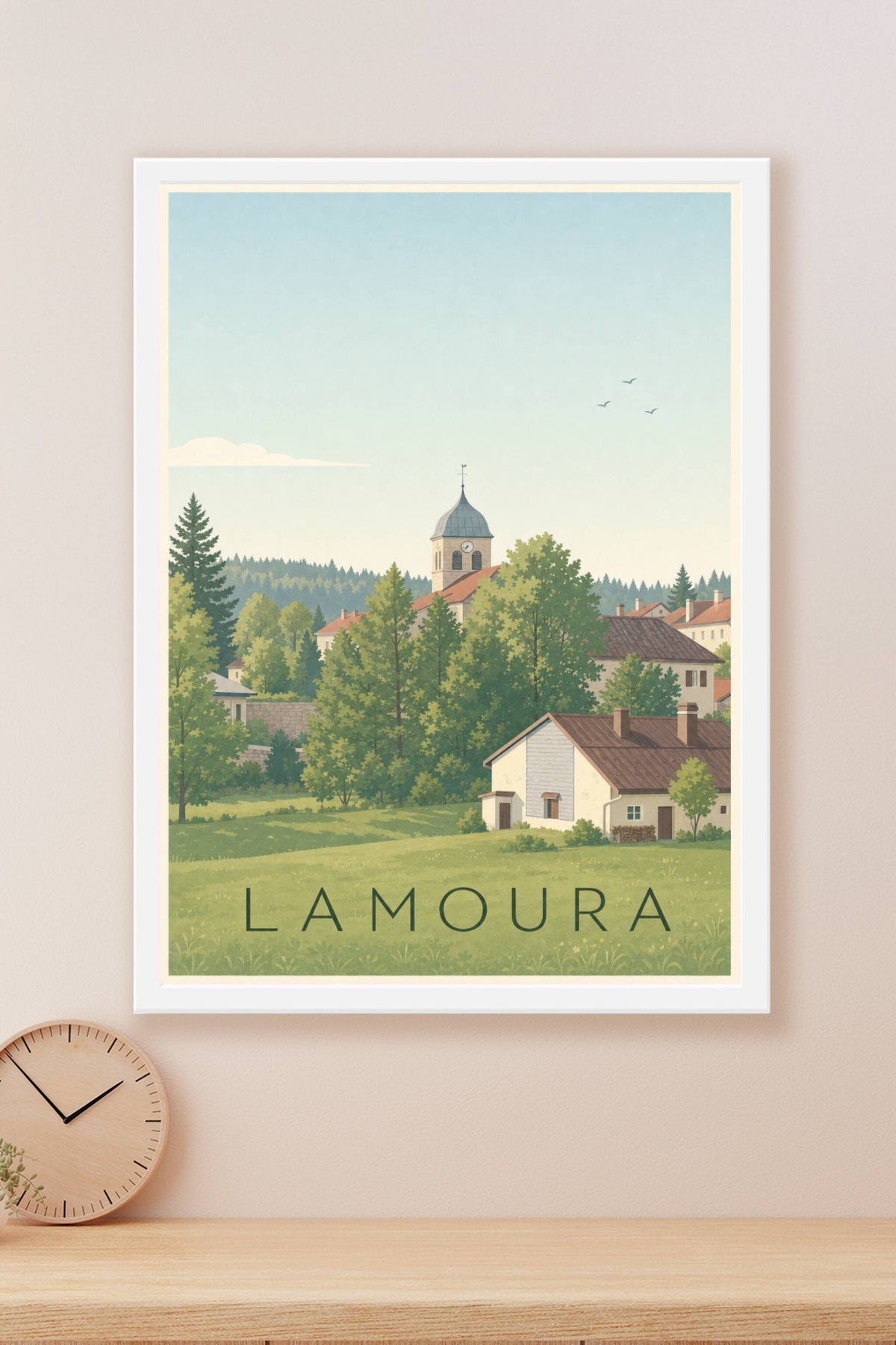 Affiche de Lamoura, poster clocher comtois