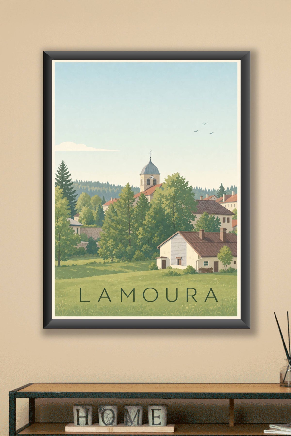 Affiche de Lamoura, poster clocher comtois