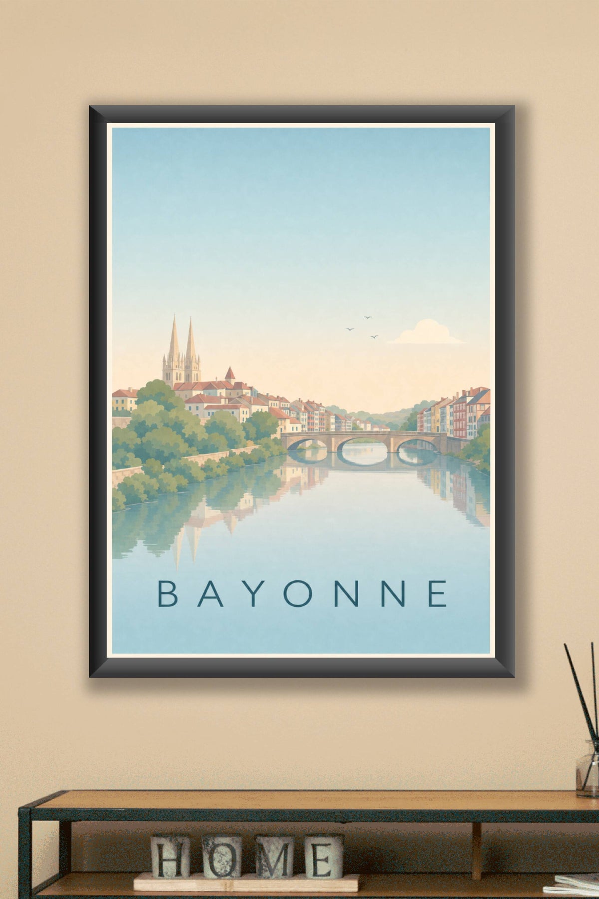 Affiche de Bayonne, poster cathédrale et Nive