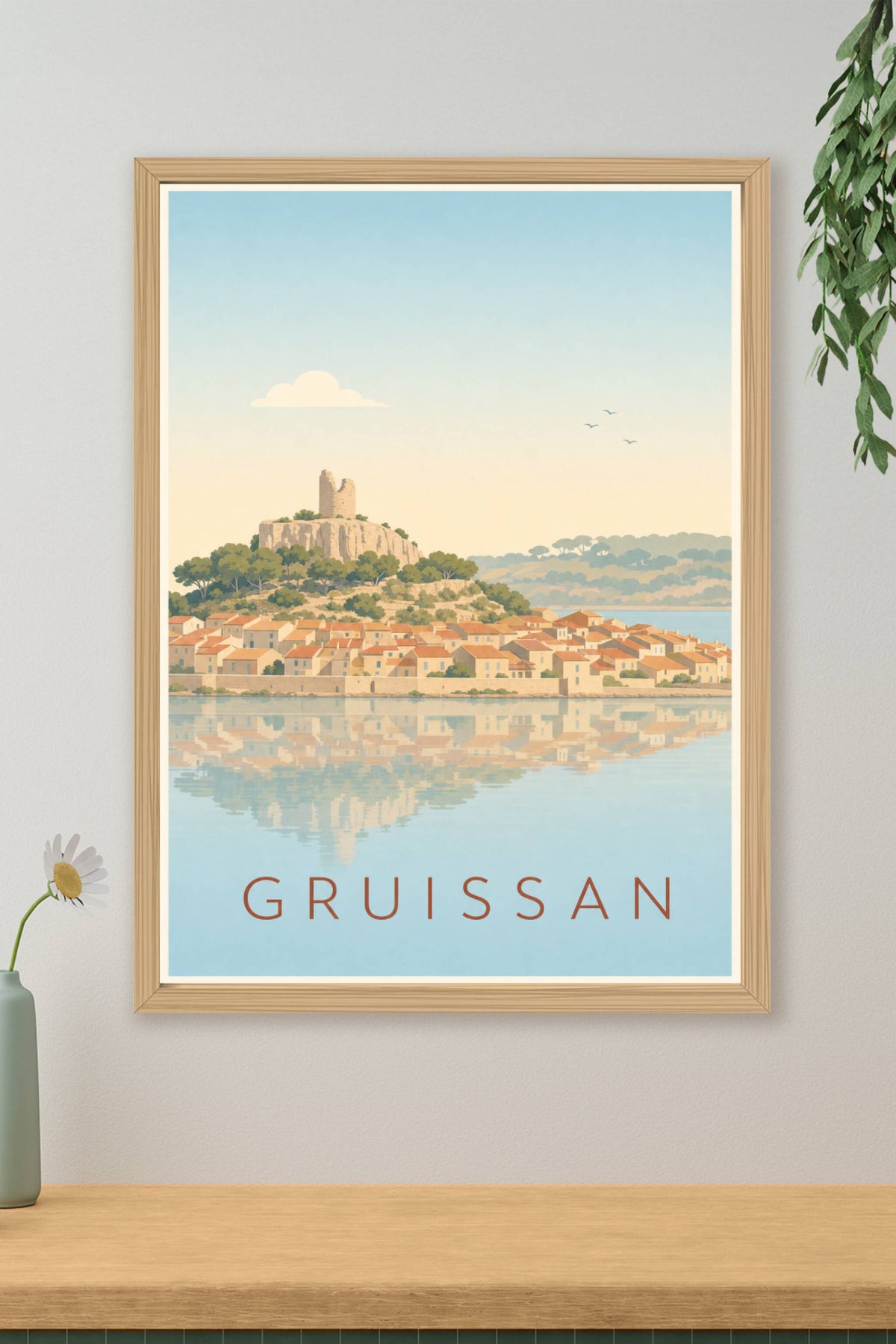 Affiche de Gruissan, poster village et étang
