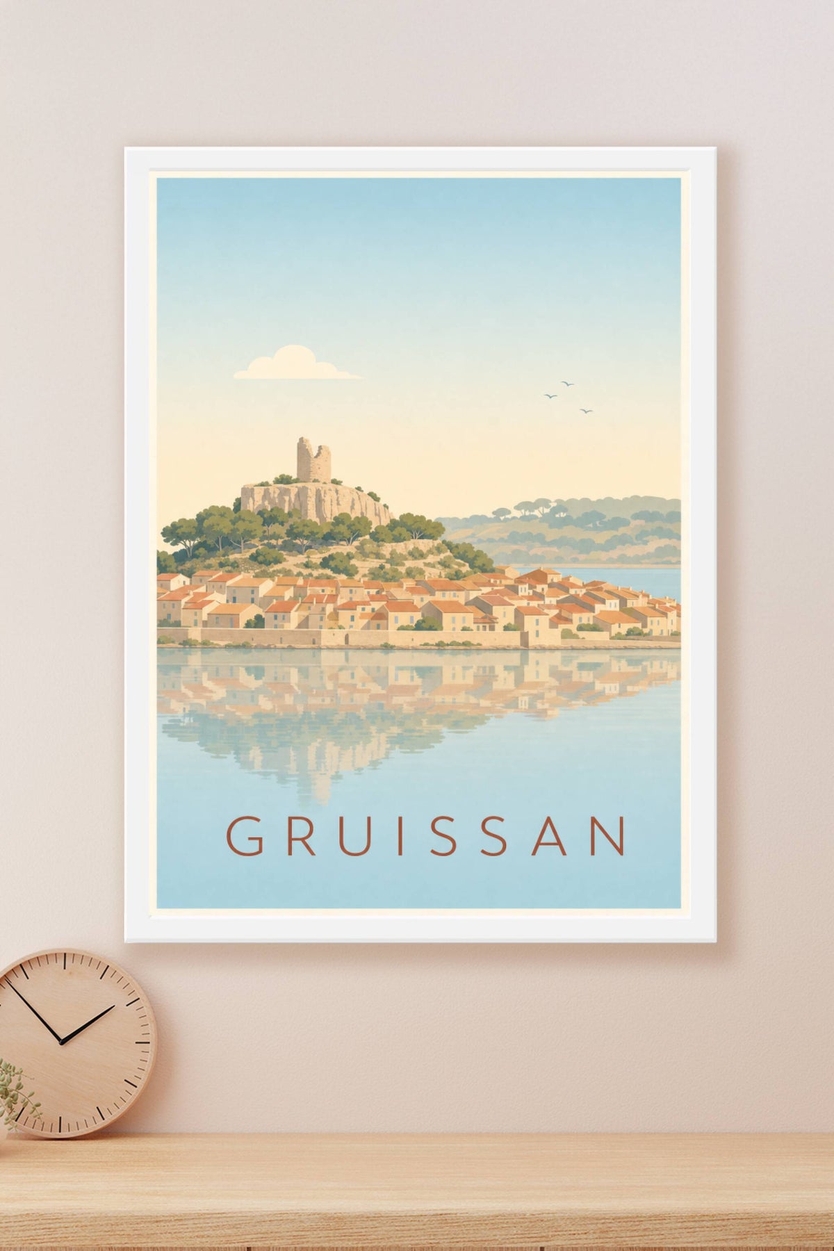 Affiche de Gruissan, poster village et étang