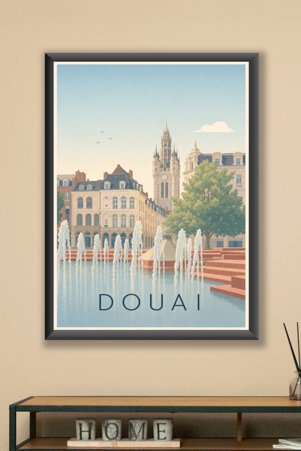 Affiche de Douai, poster illustré du Beffroi