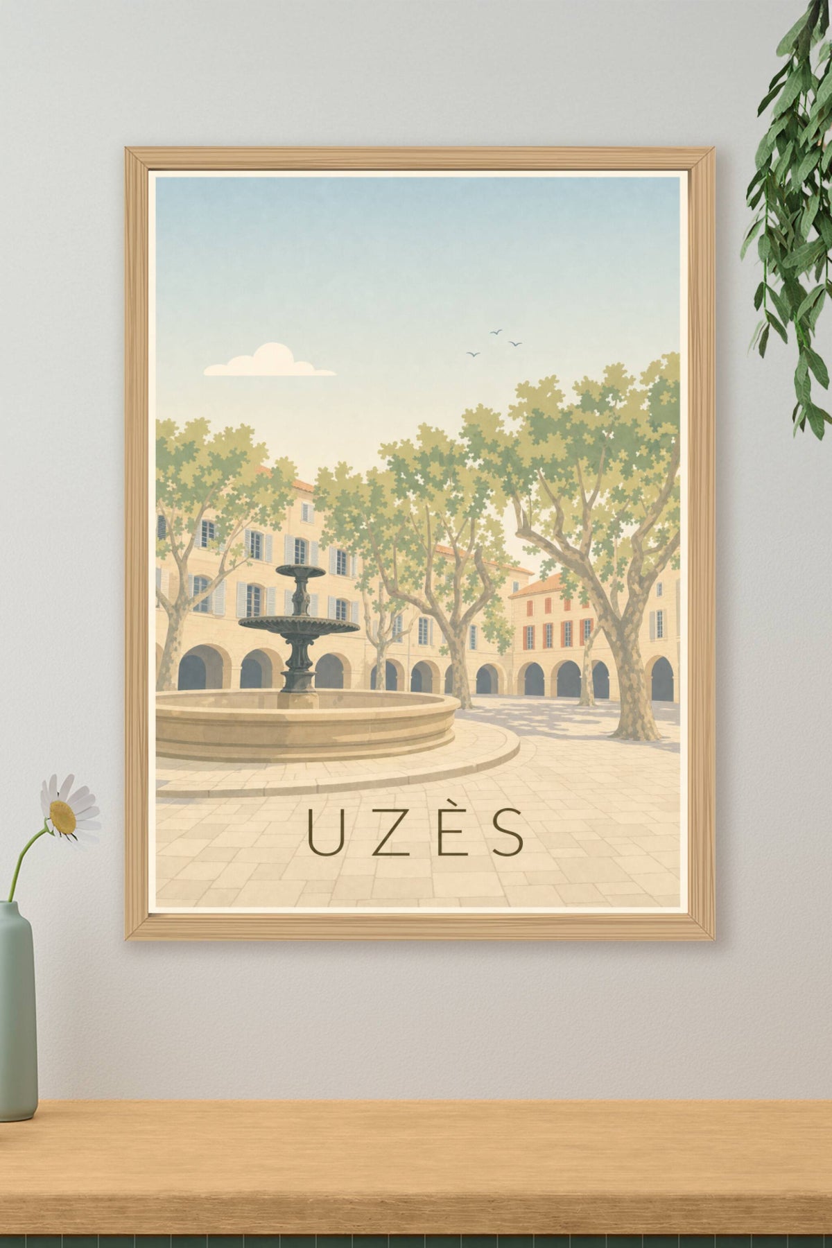 Affiche d'Uzès, poster fontaine place aux Herbes