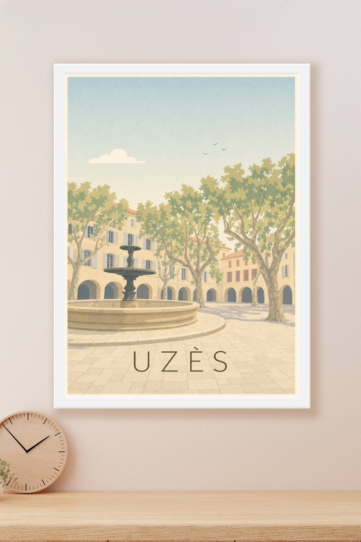 Affiche d'Uzès, poster fontaine place aux Herbes