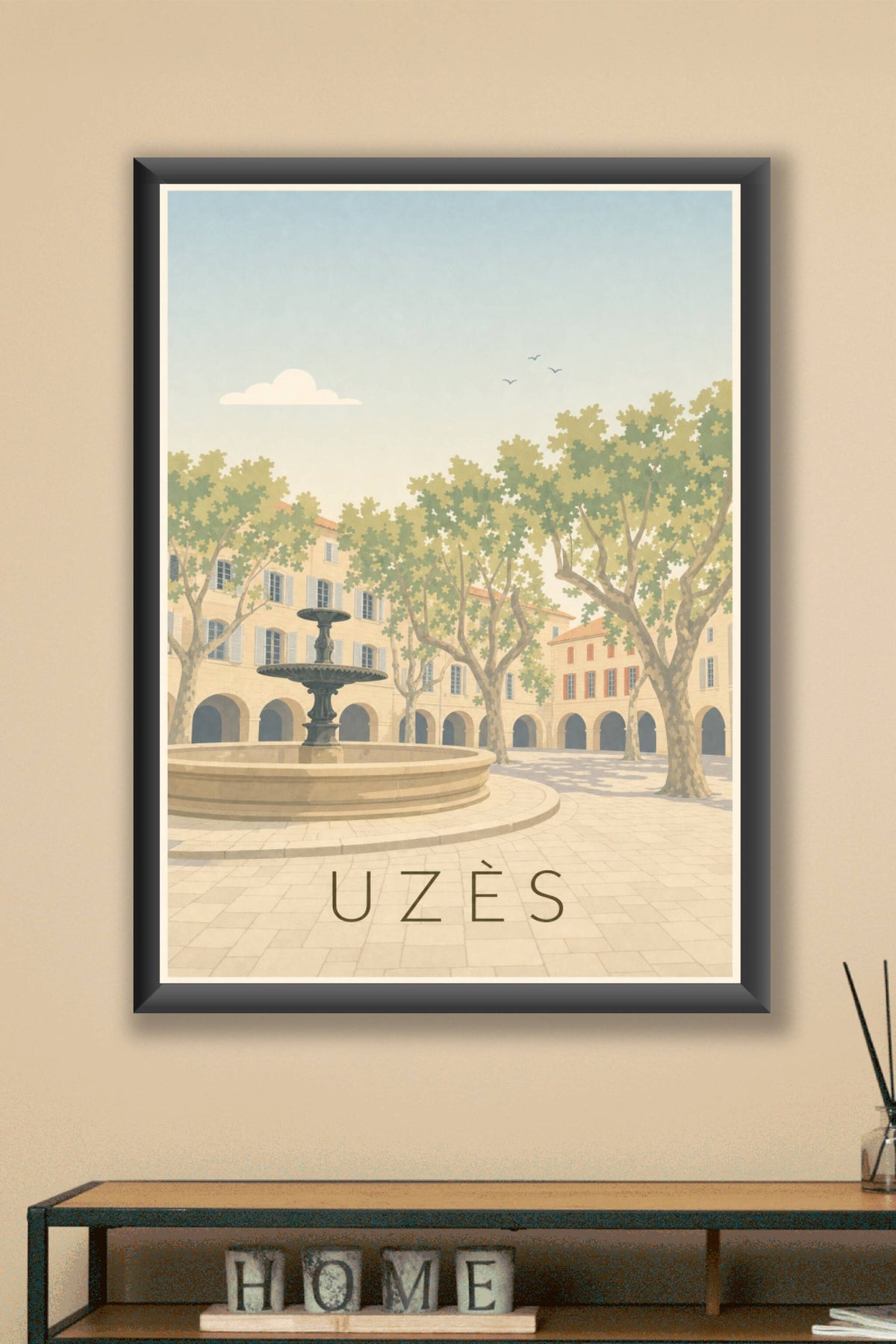Affiche d'Uzès, poster fontaine place aux Herbes
