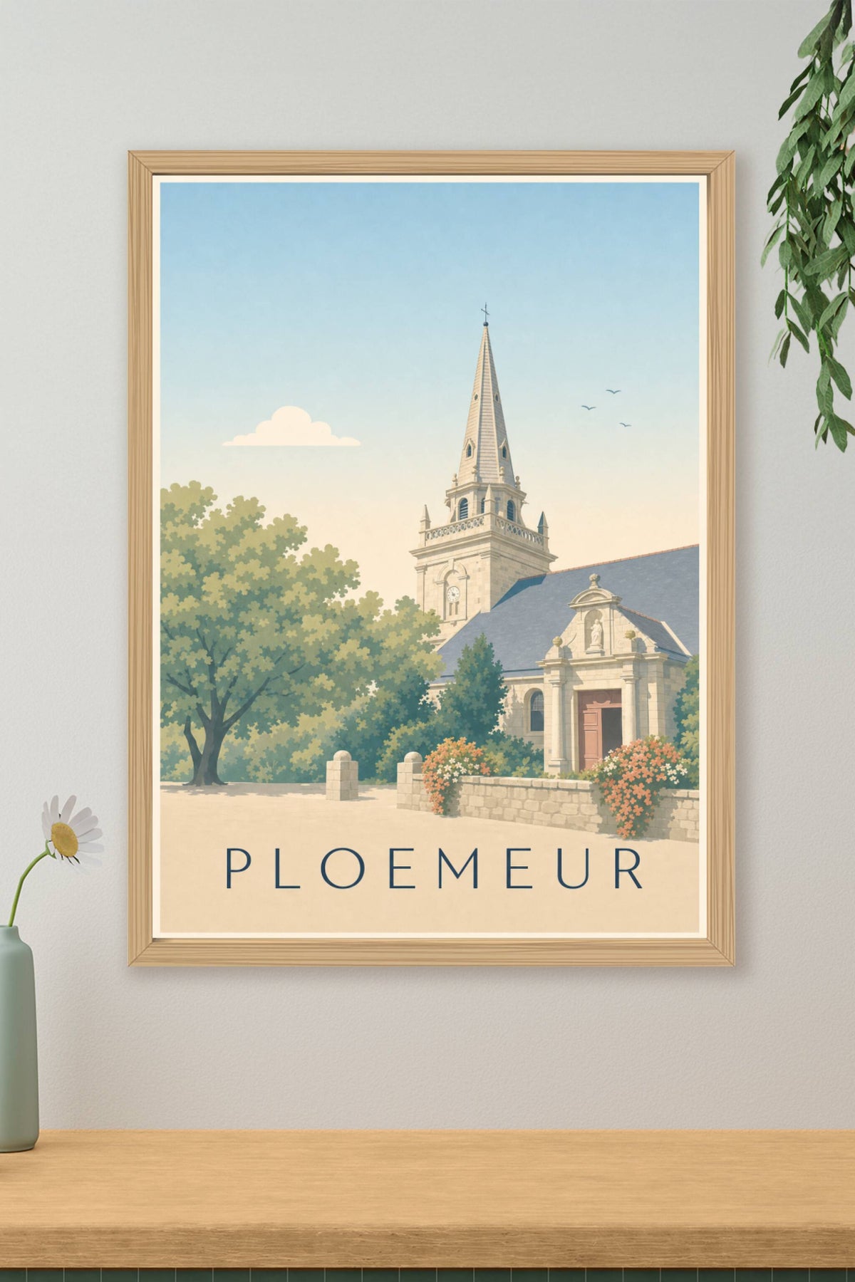 Affiche de Ploemeur, poster église et clocher