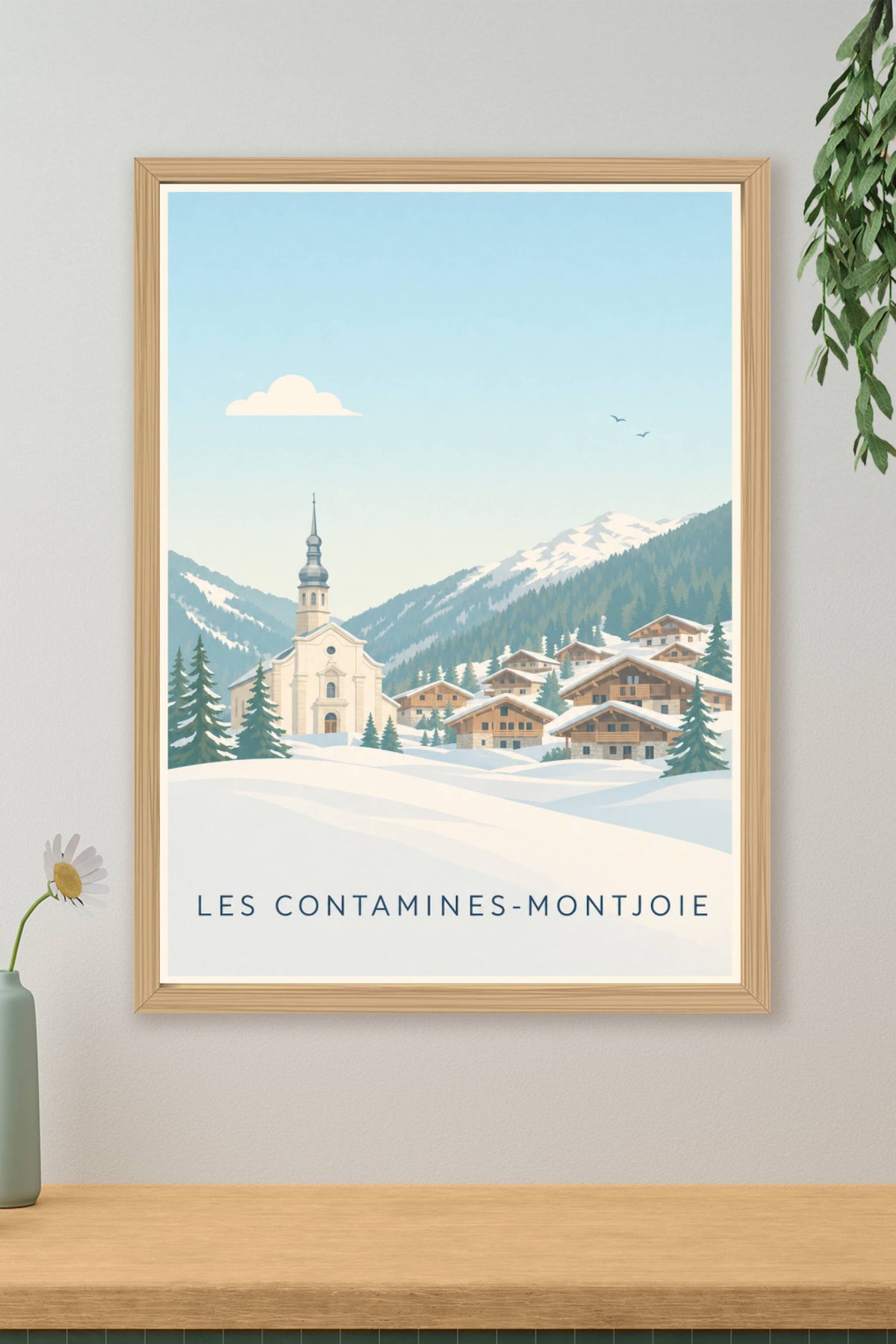 Affiche des Contamines-Montjoie, poster village enneigé