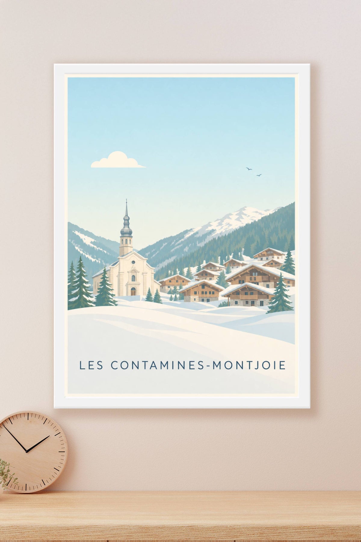 Affiche des Contamines-Montjoie, poster village enneigé