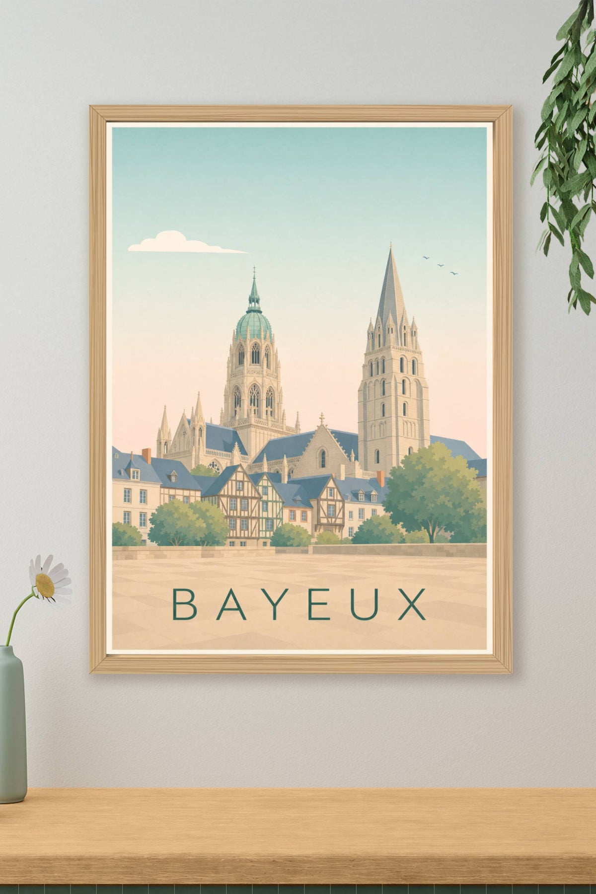 Affiche de Bayeux, poster maisons à colombages