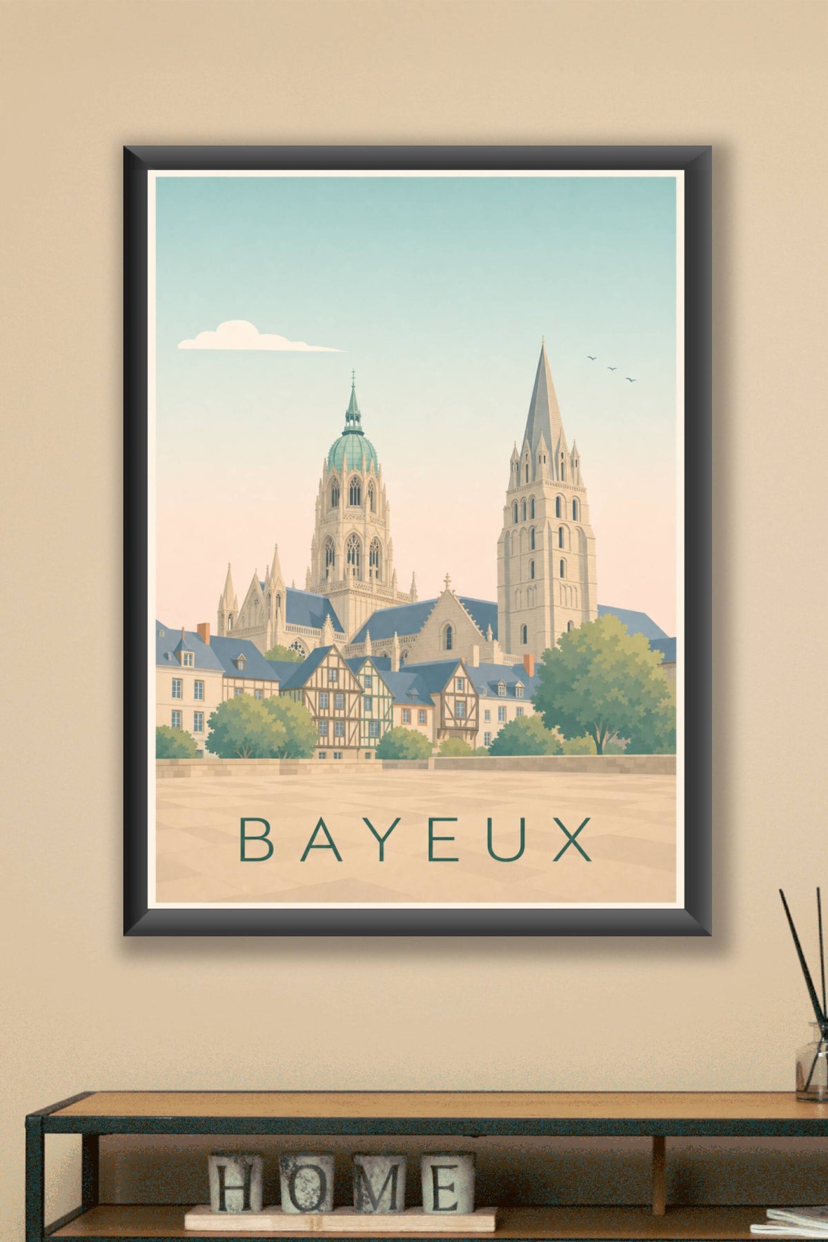 Affiche de Bayeux, poster maisons à colombages