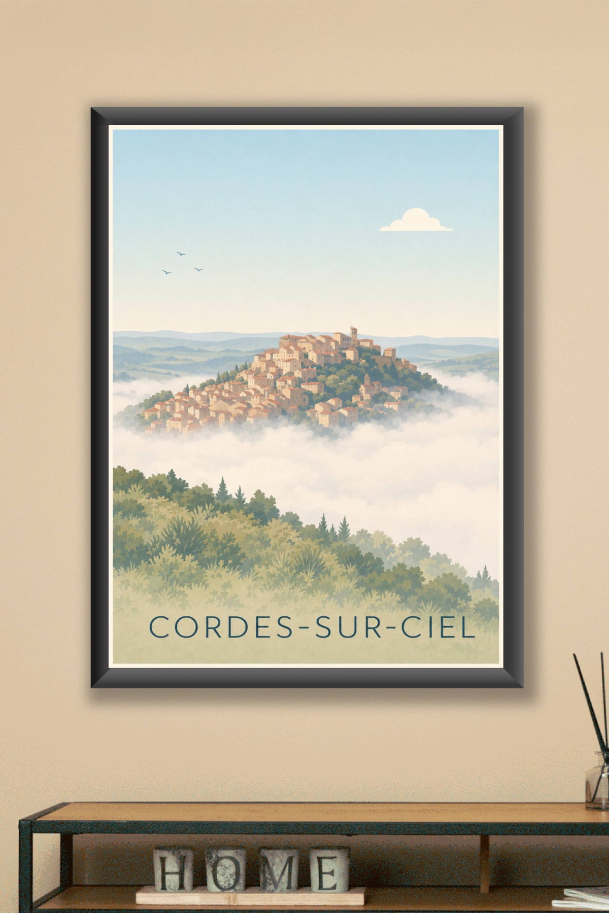 Poster de Cordes-sur-Ciel, village perché et nuages