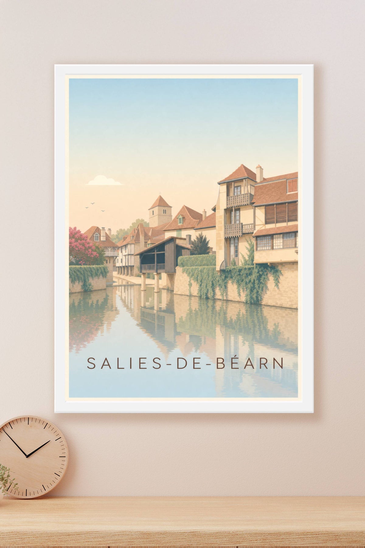 Poster Salies-de-Béarn, affiche maisons sur pilotis