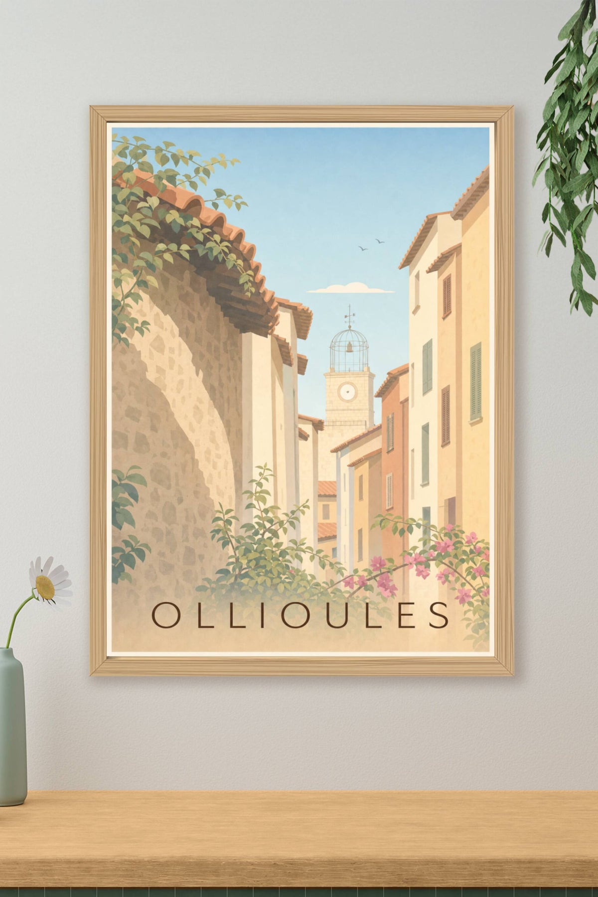 Affiche d'Ollioules, poster clocher provençal