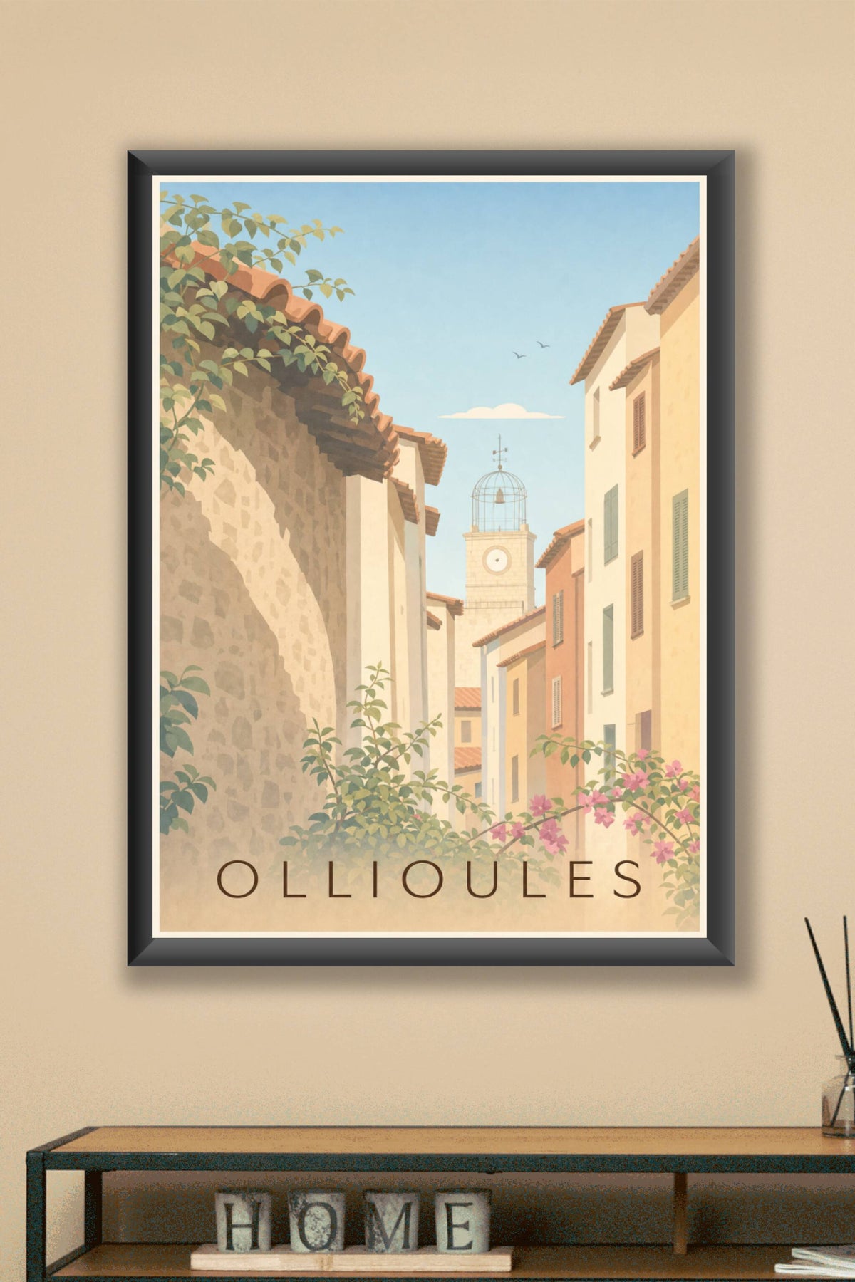 Affiche d'Ollioules, poster clocher provençal