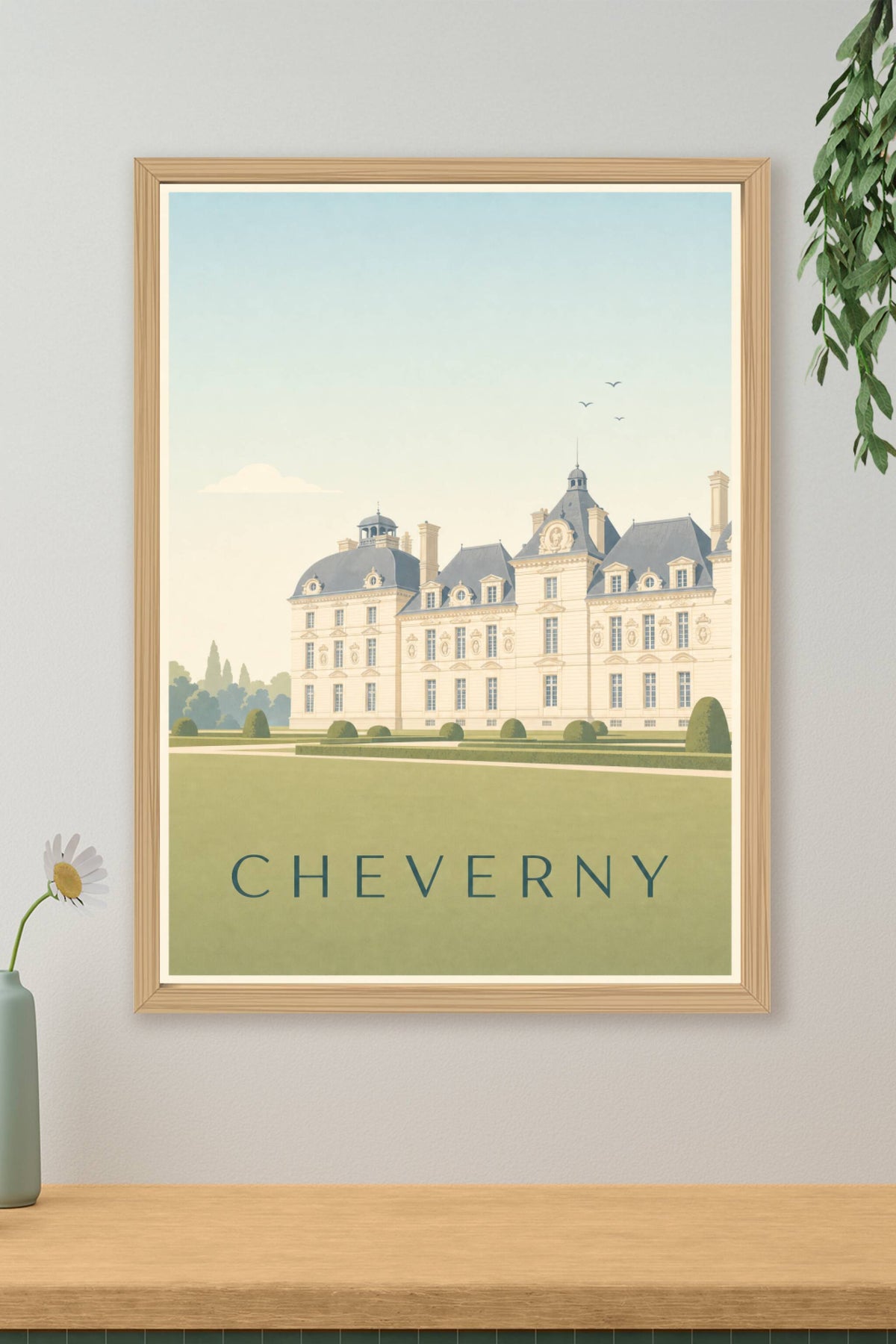 Affiche de Cheverny, poster façade classique blanche
