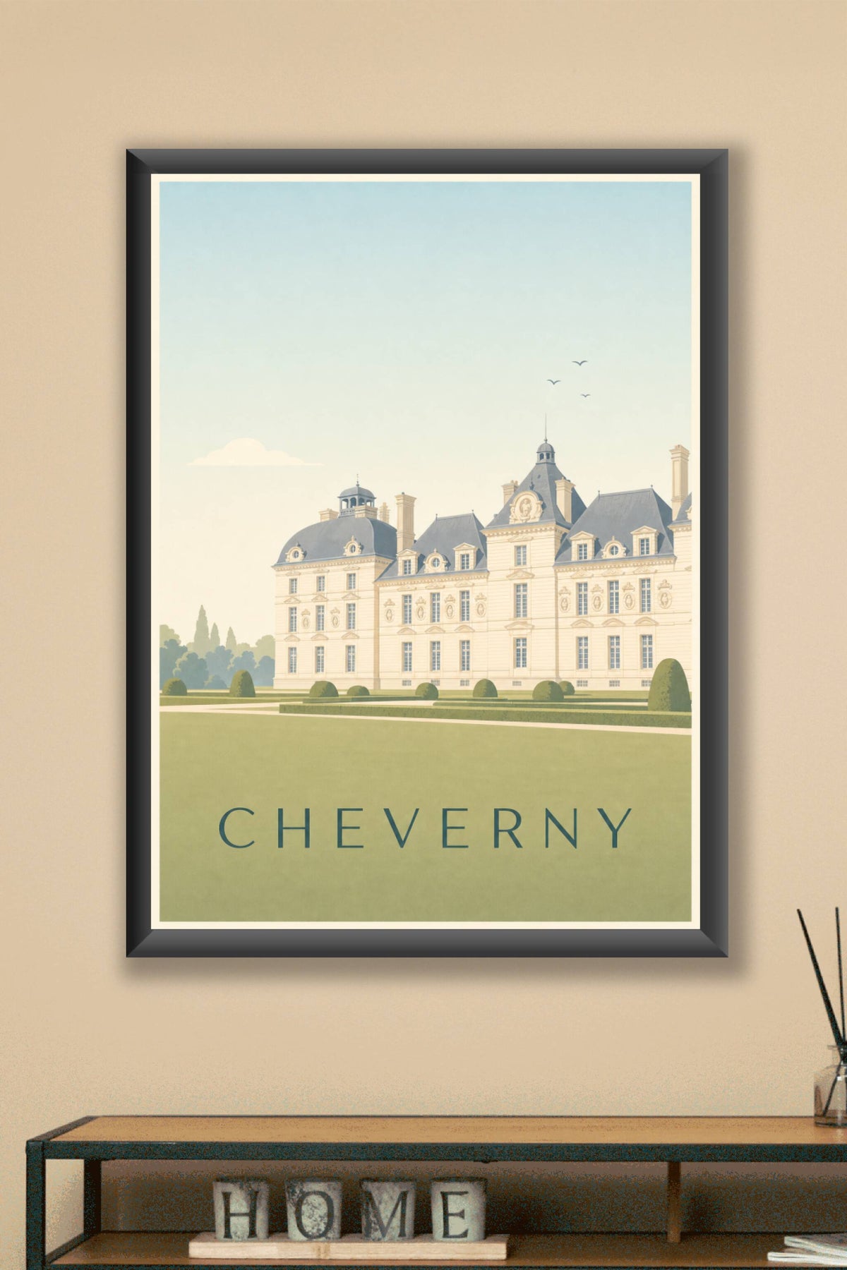 Affiche de Cheverny, poster façade classique blanche