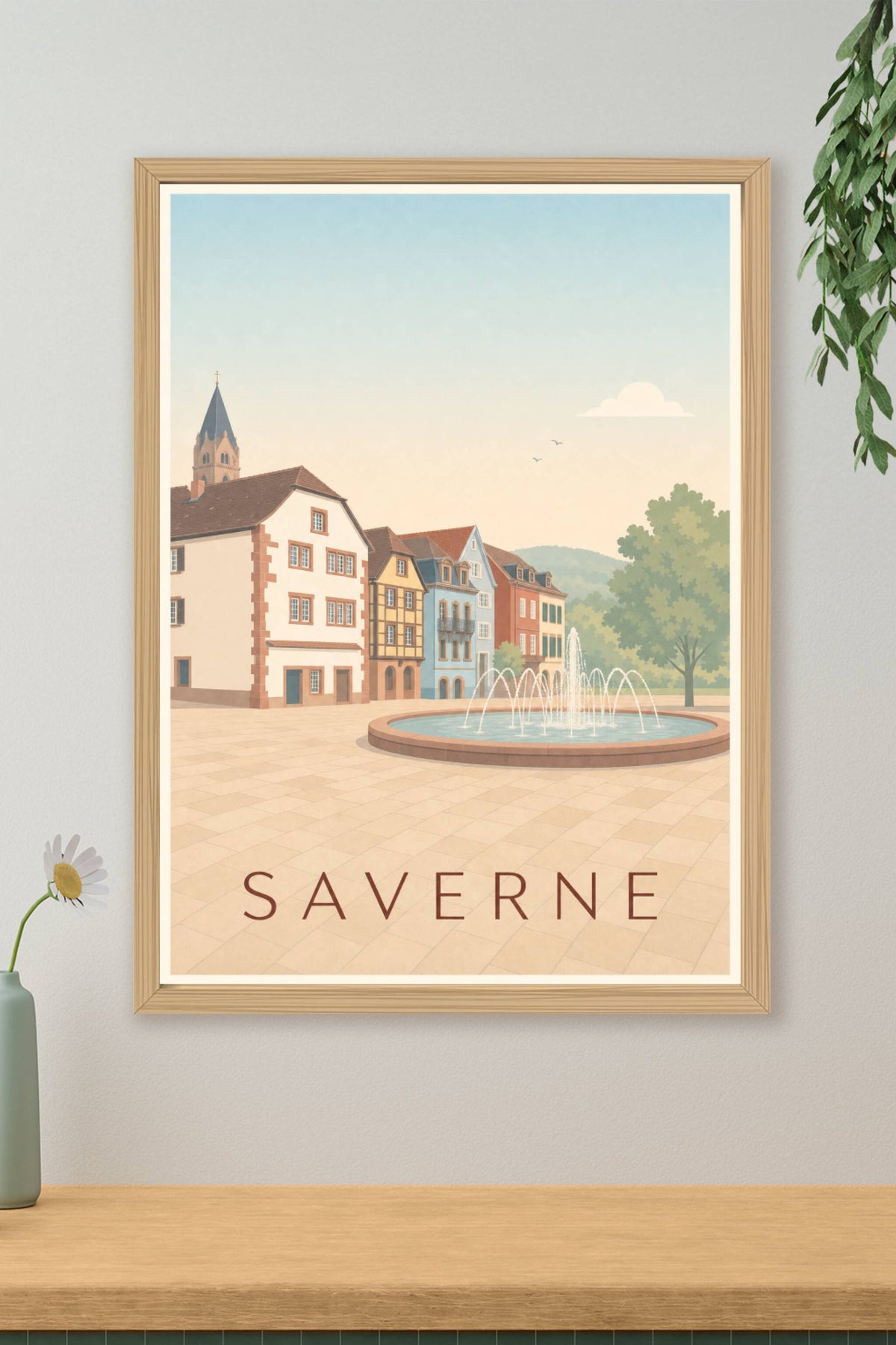 Affiche de Saverne, poster fontaine et maisons
