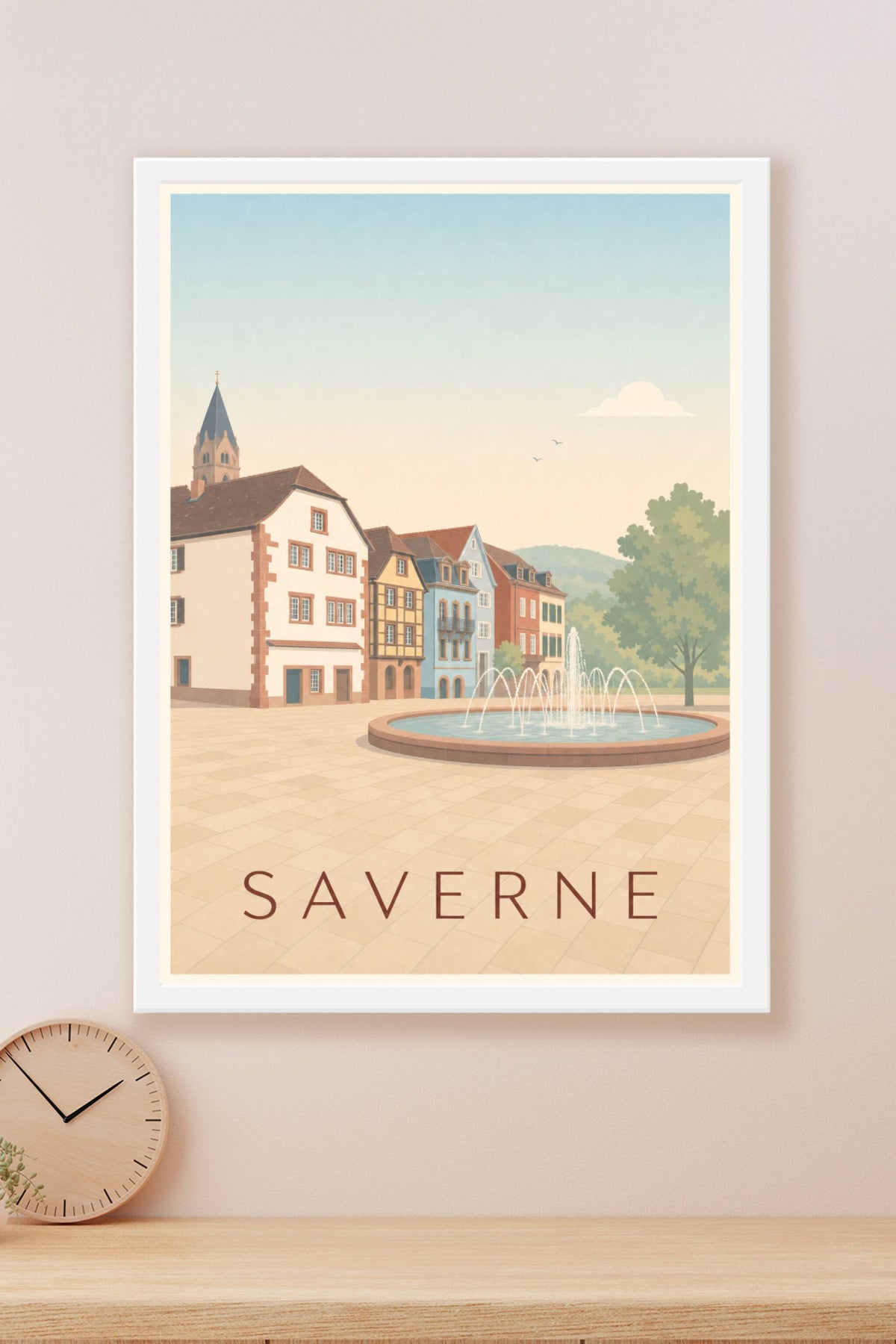 Affiche de Saverne, poster fontaine et maisons