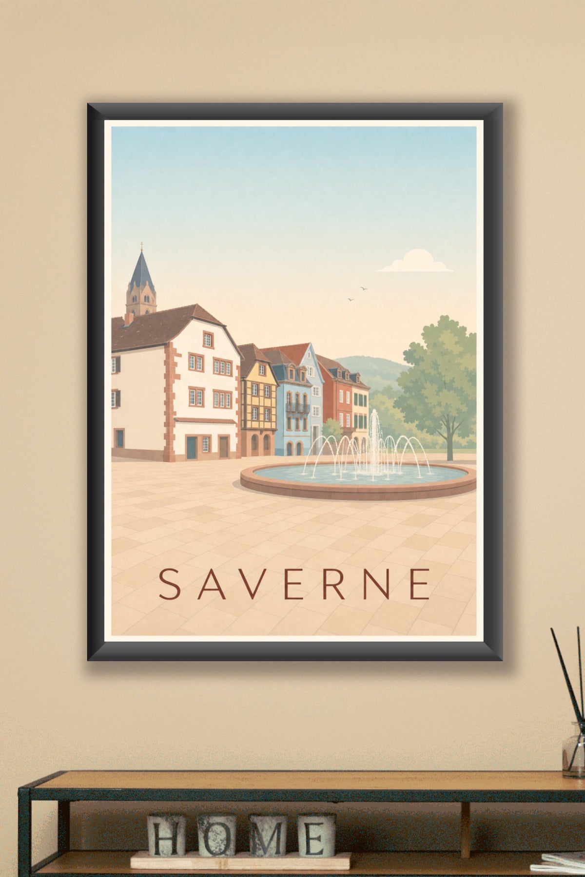 Affiche de Saverne, poster fontaine et maisons